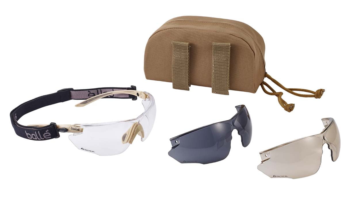 Bolle Combat Tactical Safety Glasses Kit COMBKITS (Sand Frame) (Clear, Copper CSP & Smoke Lenses)