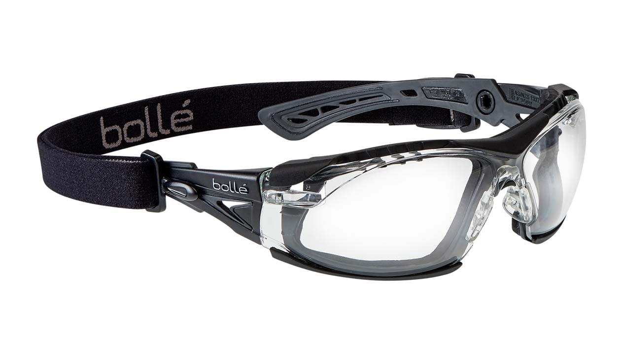 Bolle Rush Plus Safety Glasses Kit  with Foam Gasket, Strap, Case & Cloth RUSHPFSPSICMC (Clear Lenses) (Min Qty 5)