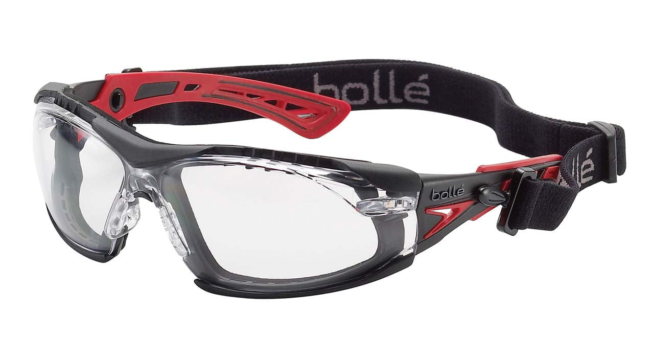 Bolle Rush Plus Seal Safety Glasses with Foam Gasket and Strap 1662301FB (Positive Seal) (Clear Lenses)