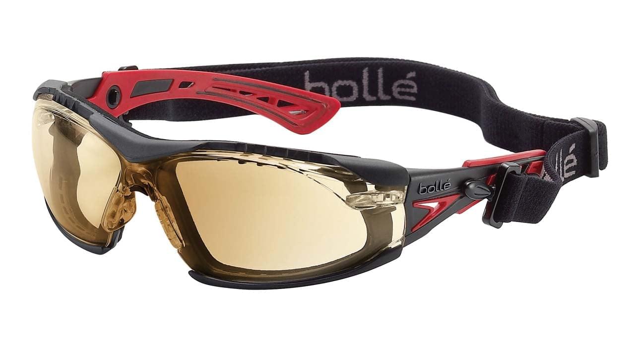Bolle Rush Plus Seal Safety Glasses with Foam Gasket and Strap 1662310FB (Positive Seal) (Bronze Brown Twilight Lenses).