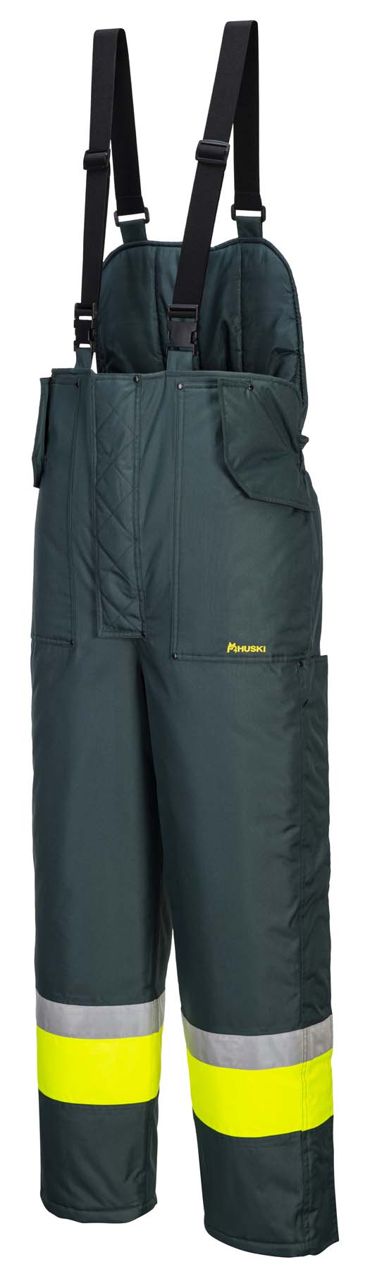 Huski Unisex Bib & Brace Freezer Pants K8046 (Forest Green/Yellow)