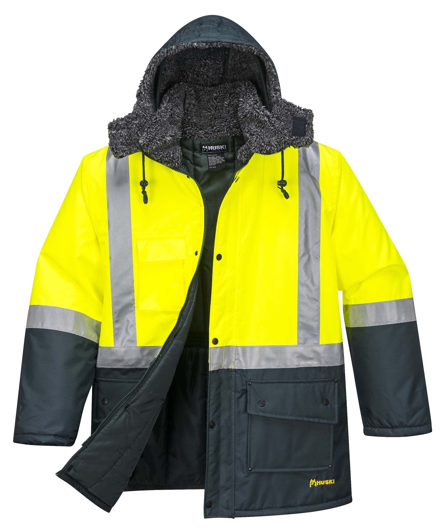 Huski Unisex Hi Vis Freezer Jacket (K8044) (Yellow/Forest Green)