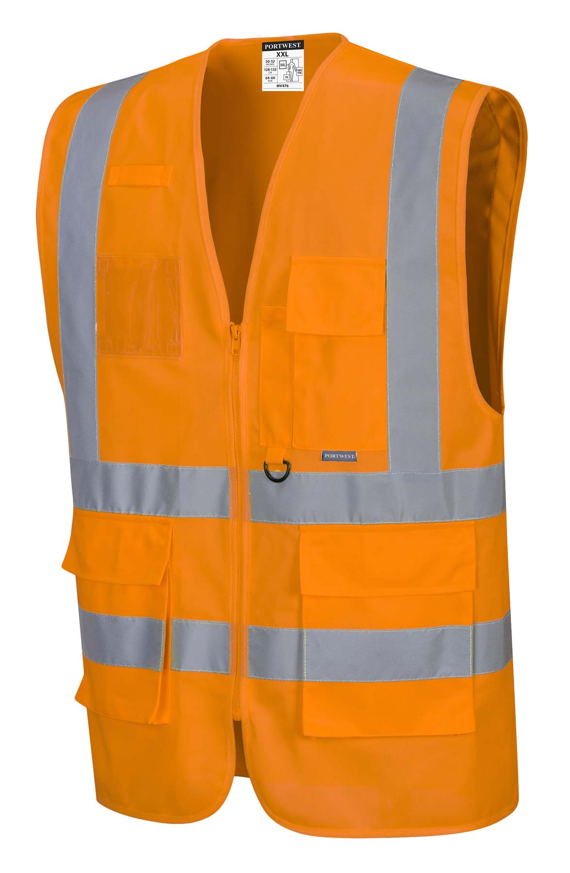 Portwest Unisex Executive Reflective Taped Hi Vis Vest with Zip and Pockets MV476 (Orange)