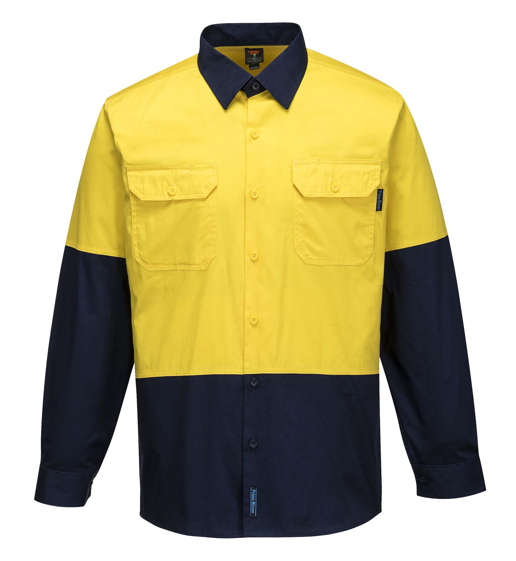 Portwest Unisex Lightweight Long Sleeve Hi Vis Shirt MS801 (155 gsm Cotton Drill) (Yellow/Navy)