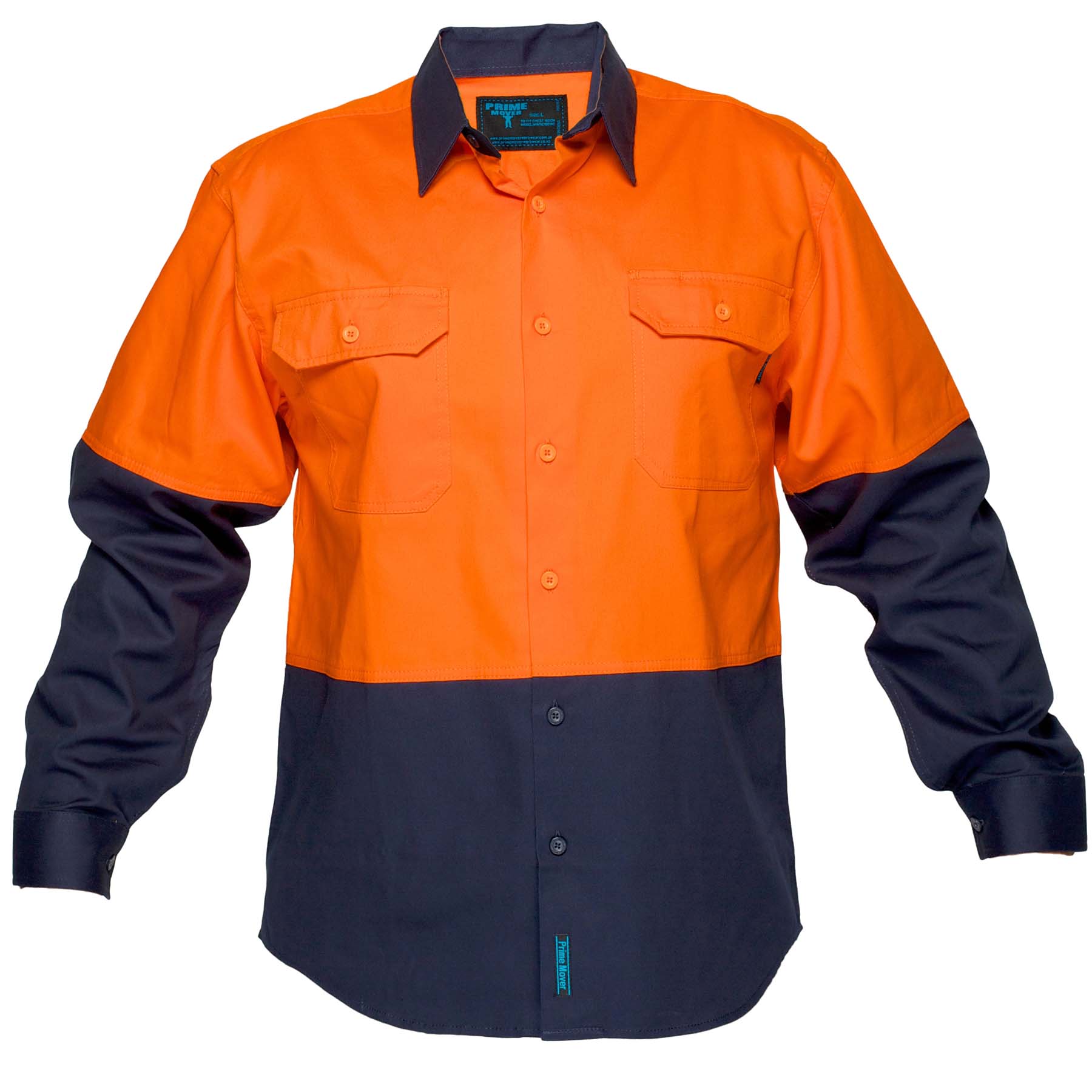 Portwest Unisex Long Sleeve Hi Vis Shirt MS901 (185 gsm Cotton Drill) (Orange/Navy)
