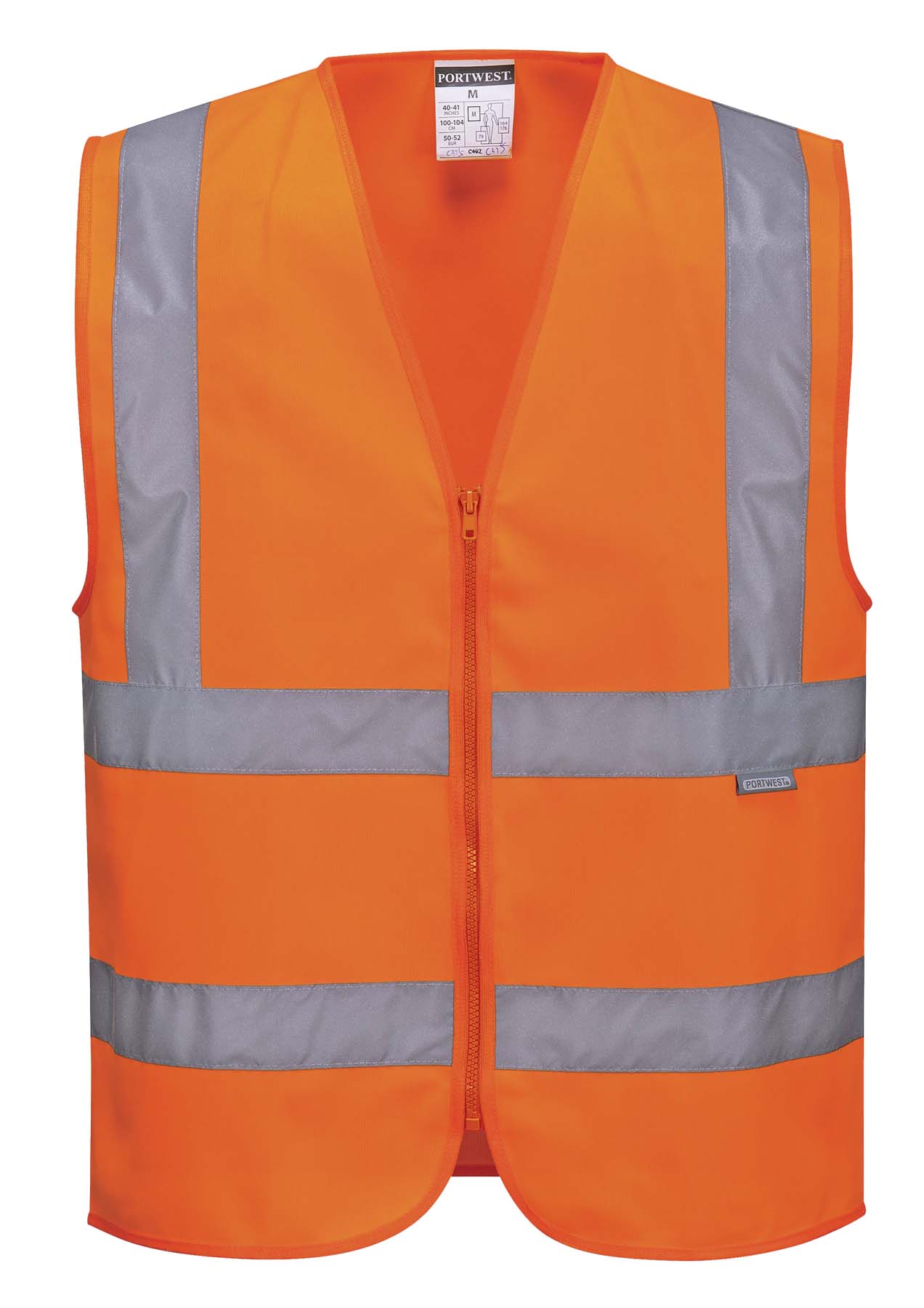 Portwest Unisex Reflective Taped Hi Vis Vest with Zip C375 (Orange)