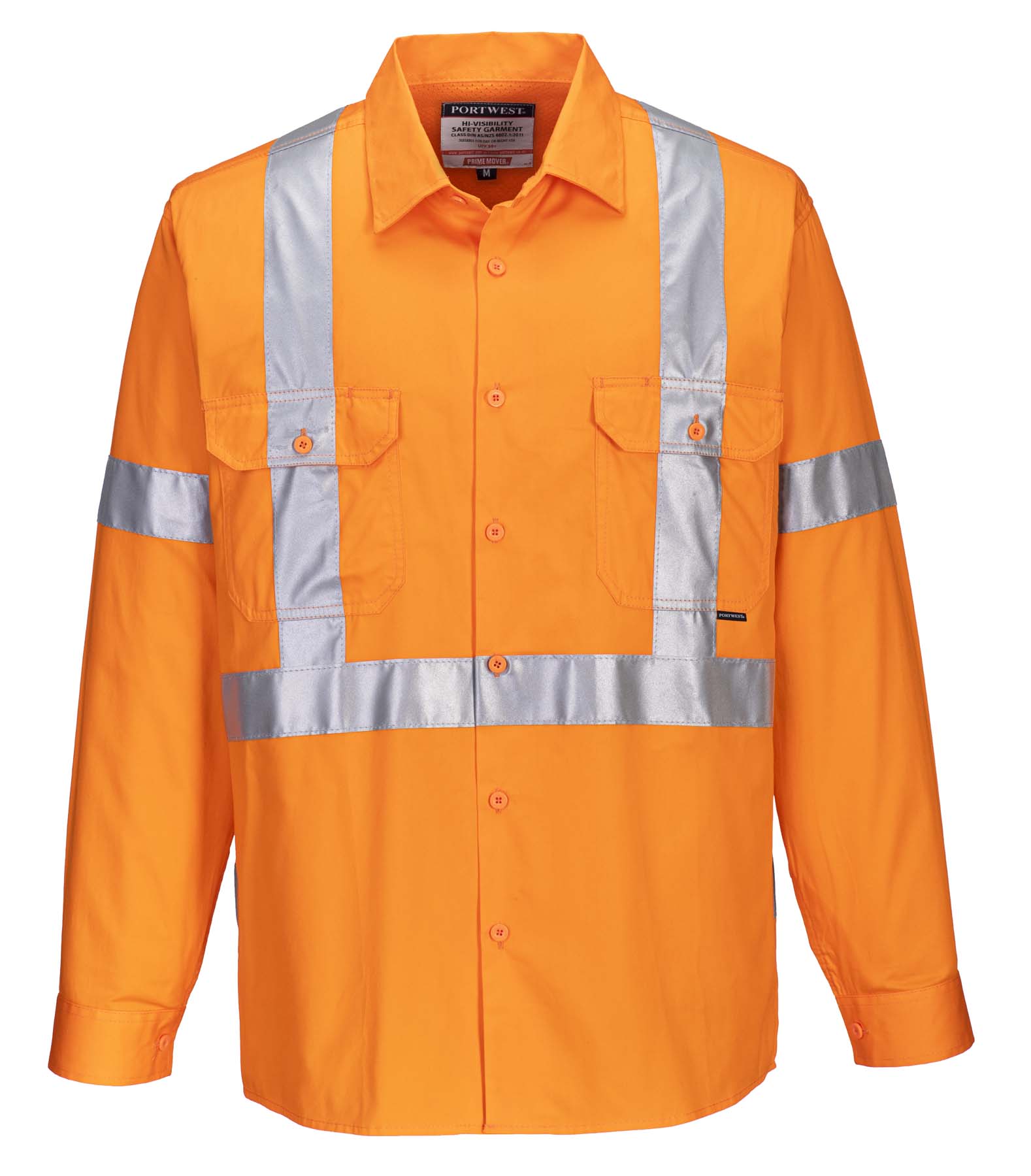 Portwest Unisex X Back Reflective Taped Long Sleeve Hi Vis Shirt MX301 (155 gsm Cotton Drill) (Orange)