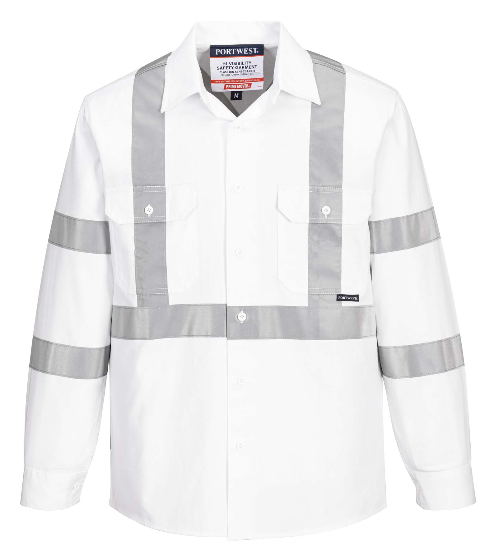 Portwest Unisex X Back Reflective Taped Long Sleeve Hi Vis Shirt MX303 (190 gsm Cotton Drill) (White)