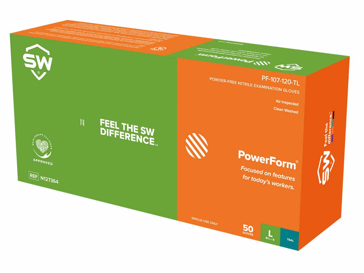 SW Safety PowerForm Ecotek Biodegradable Teal Nitrile Gloves N20036 (Powder Free) - Box of 100