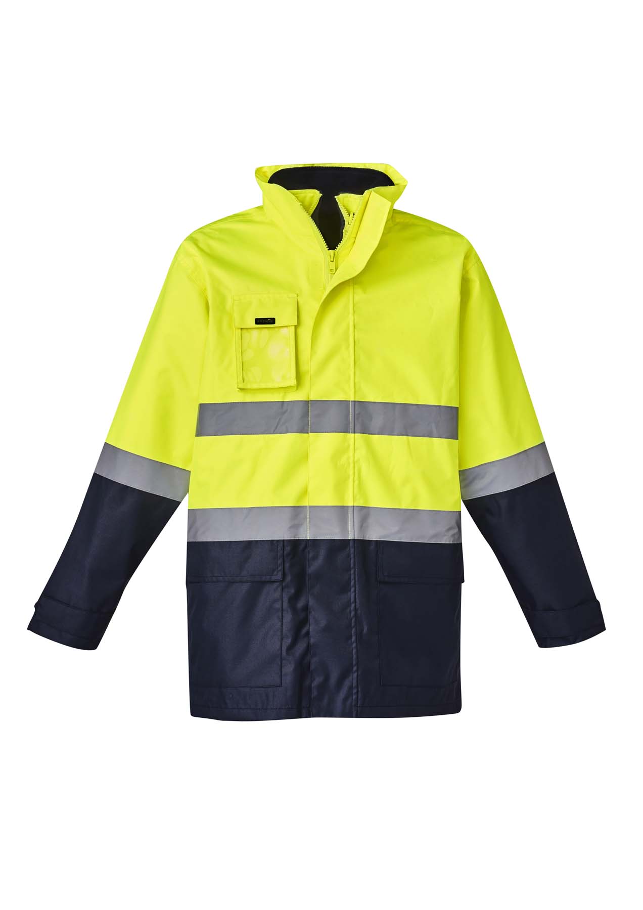 Syzmik Men's 4 in 1 Reflective Taped Hi Vis Rain Jacket ZJ220 (Yellow/Navy)
