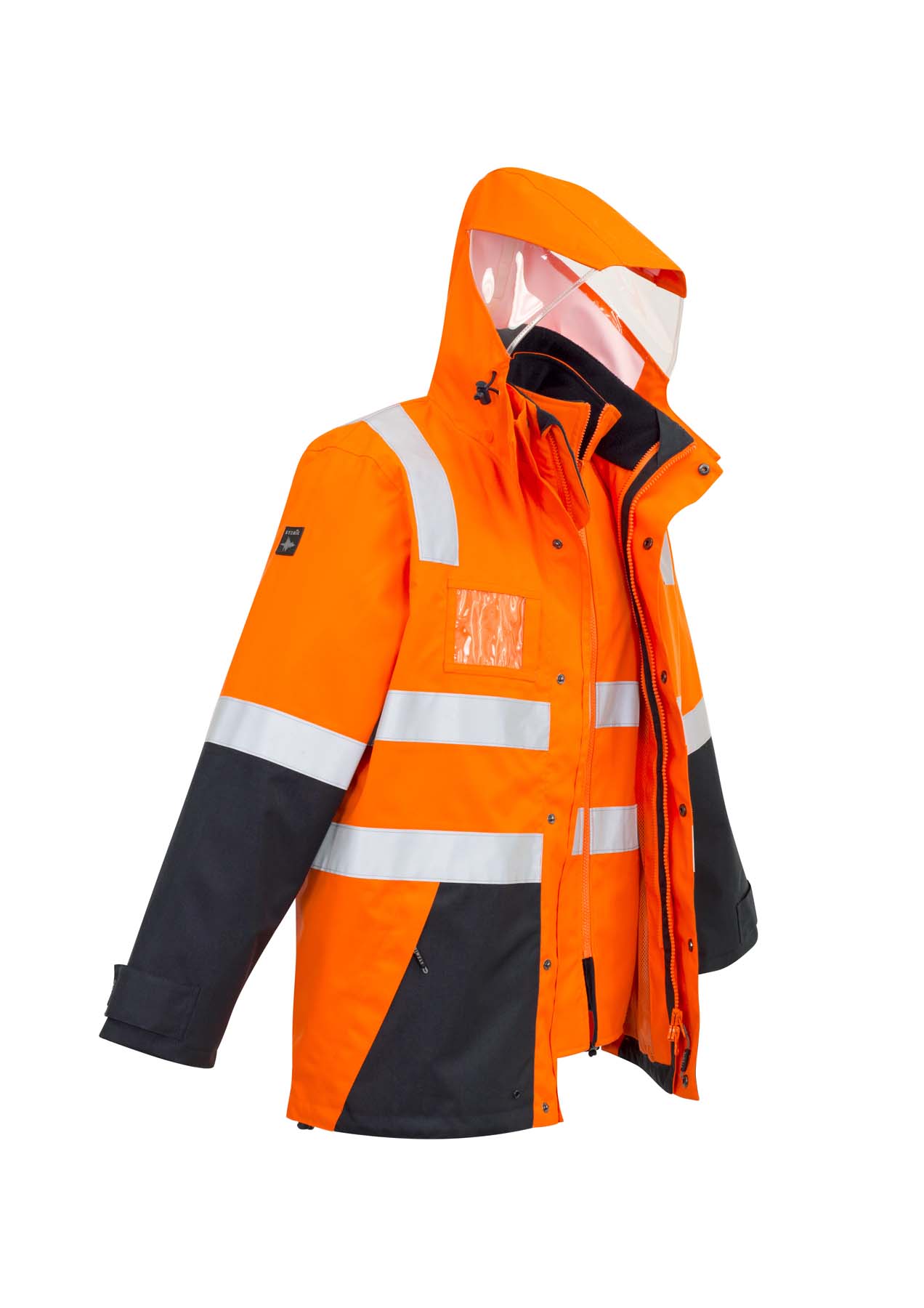 Syzmik Men's 4 in 1 Reflective Taped Hi Vis Waterproof Jacket ZJ532 (Orange/Navy)