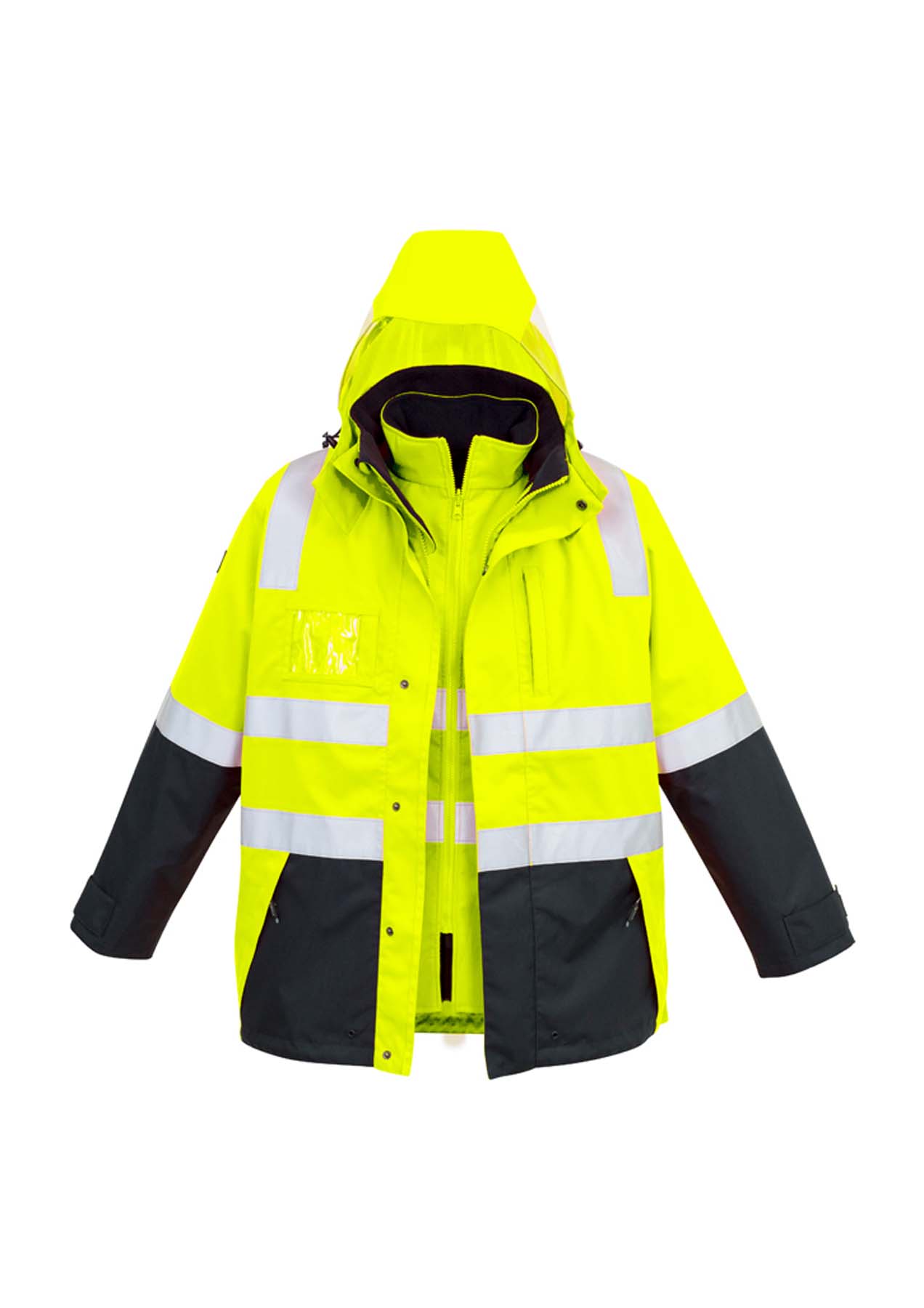 Syzmik Men's 4 in 1 Reflective Taped Hi Vis Waterproof Jacket ZJ532 (Yellow/Navy)