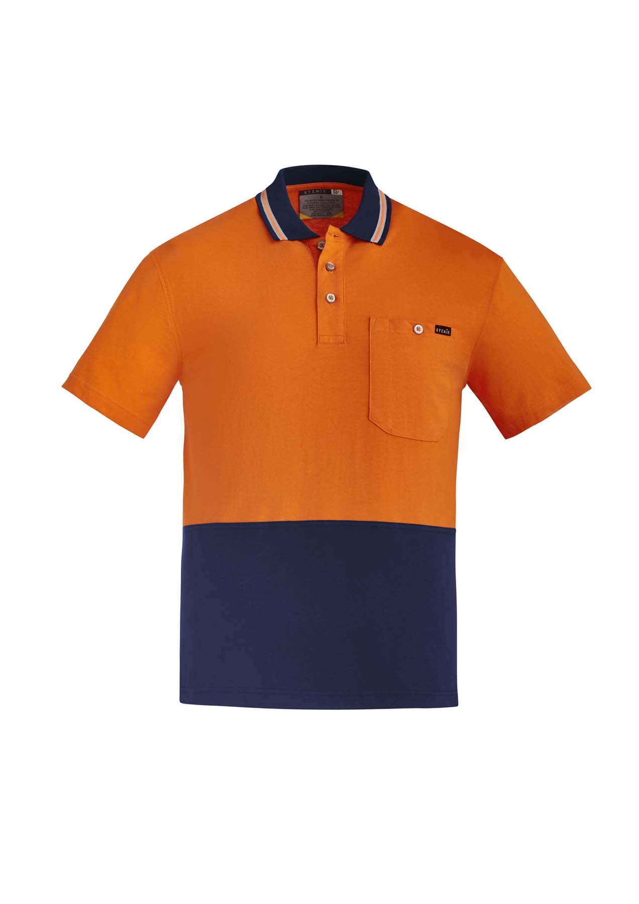 Syzmik Men's Hi Vis Polo Shirt ZH435 (180 gsm Cotton) (Orange/Navy)
