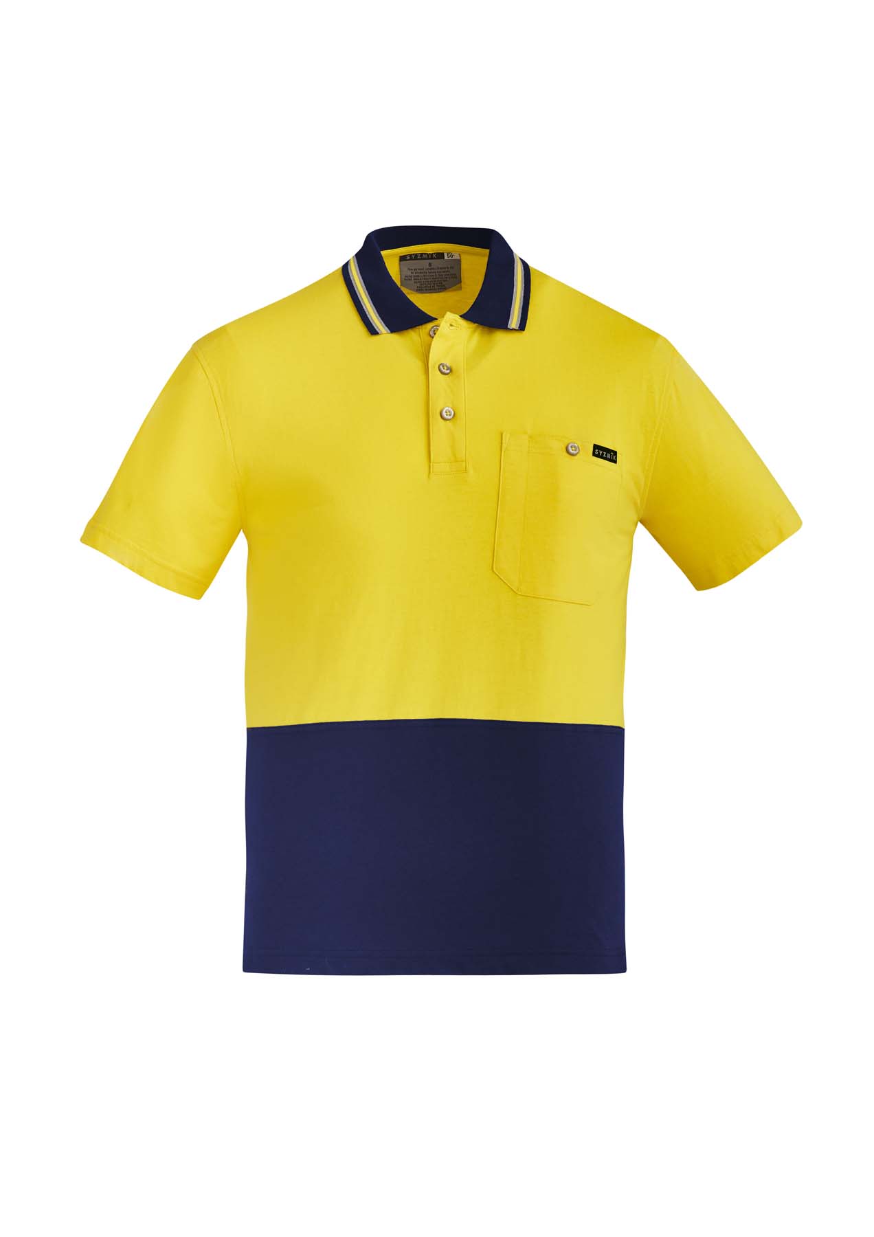 Syzmik Men's Hi Vis Polo Shirt ZH435 (180 gsm Cotton) (Yellow/Navy)