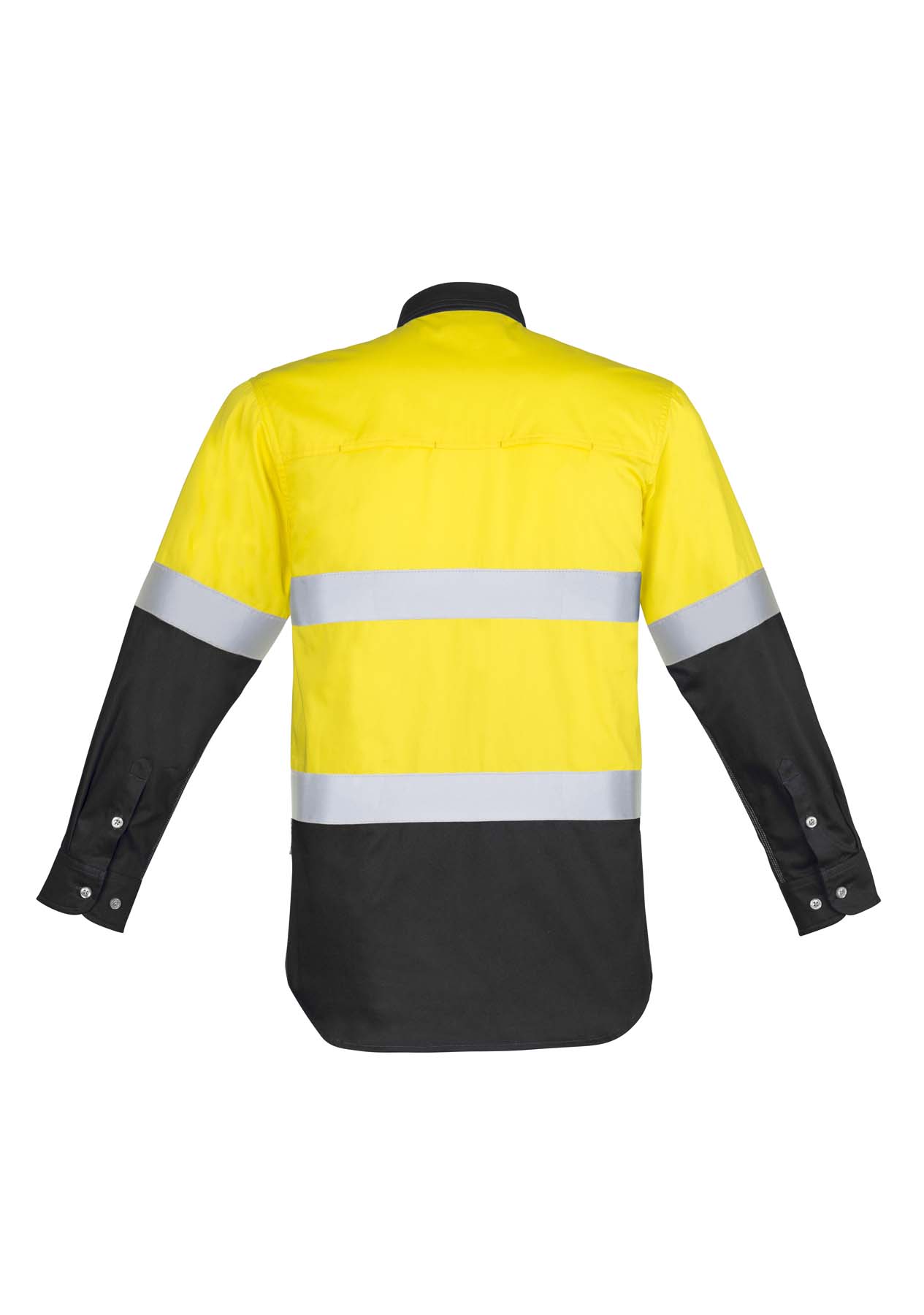 Syzmik Men's Industrial Reflective Taped Long Sleeve Hi Vis Shirt ZW123 (170 gsm Cotton Twill) (Yellow/Charcoal)