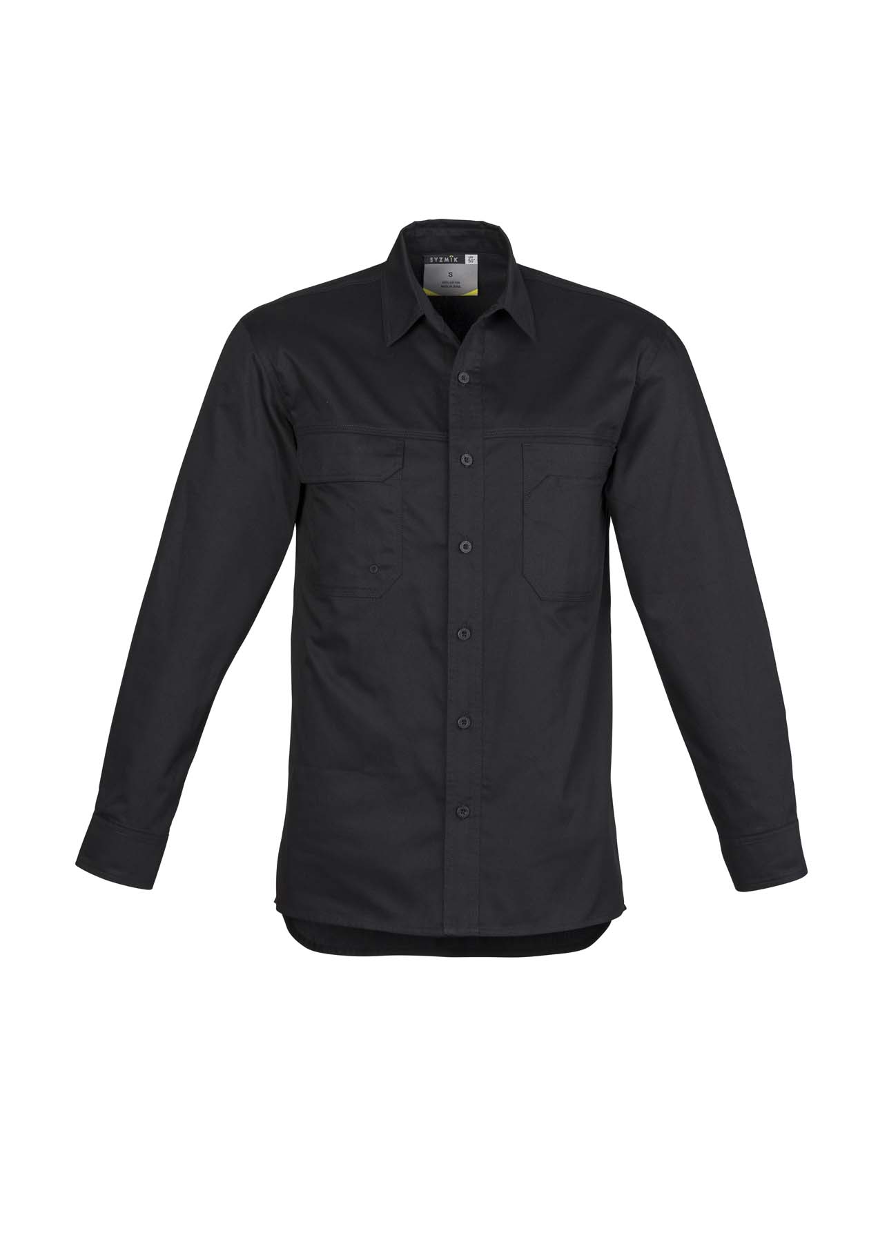 Syzmik Men's Lightweight Tradie Long Sleeve Work Shirt ZW121 (145 gsm Cotton Twill) (Black)
