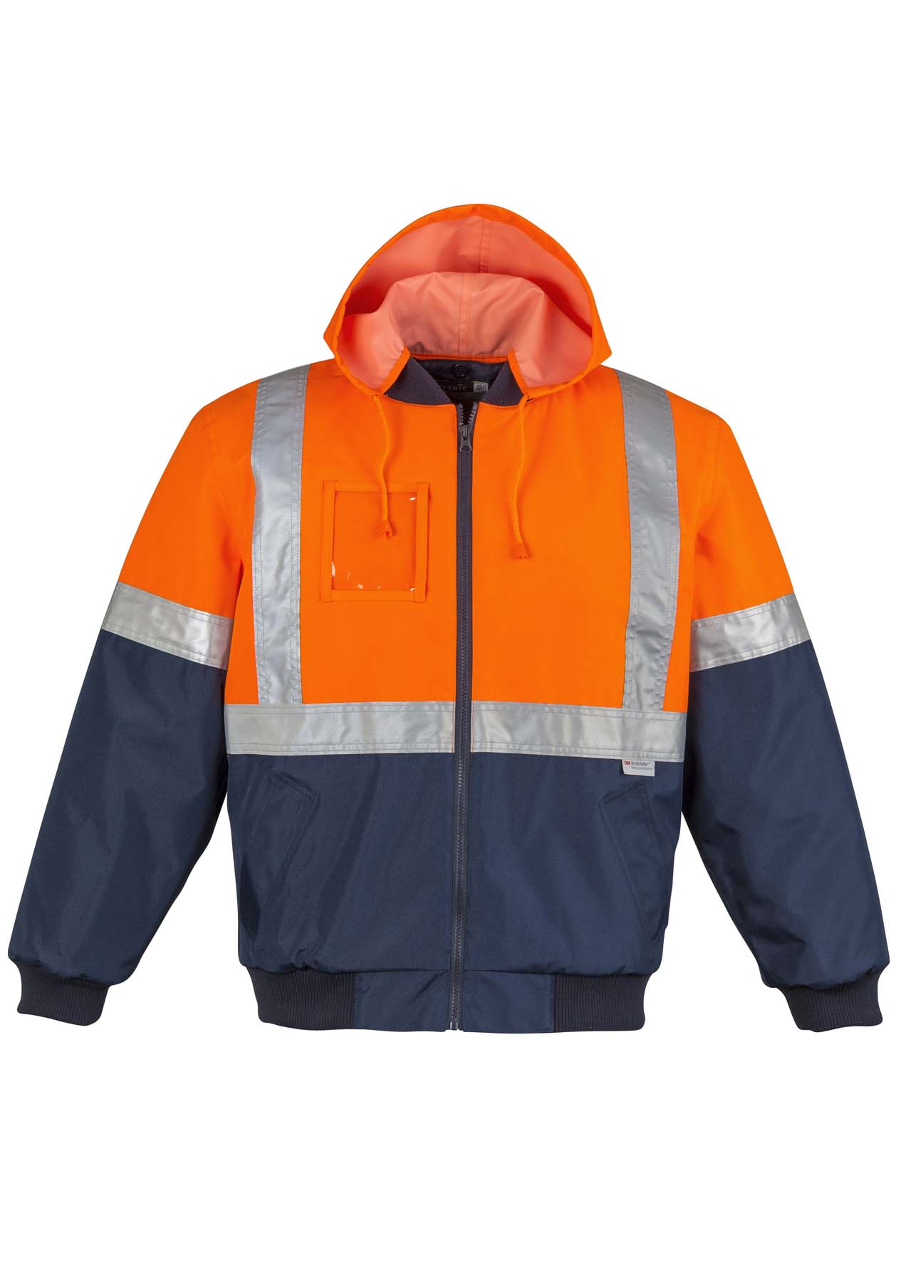 Syzmik Men's Quilted Flying Reflective Taped Hi Vis Bomber Jacket ZJ351 (Orange/Navy)