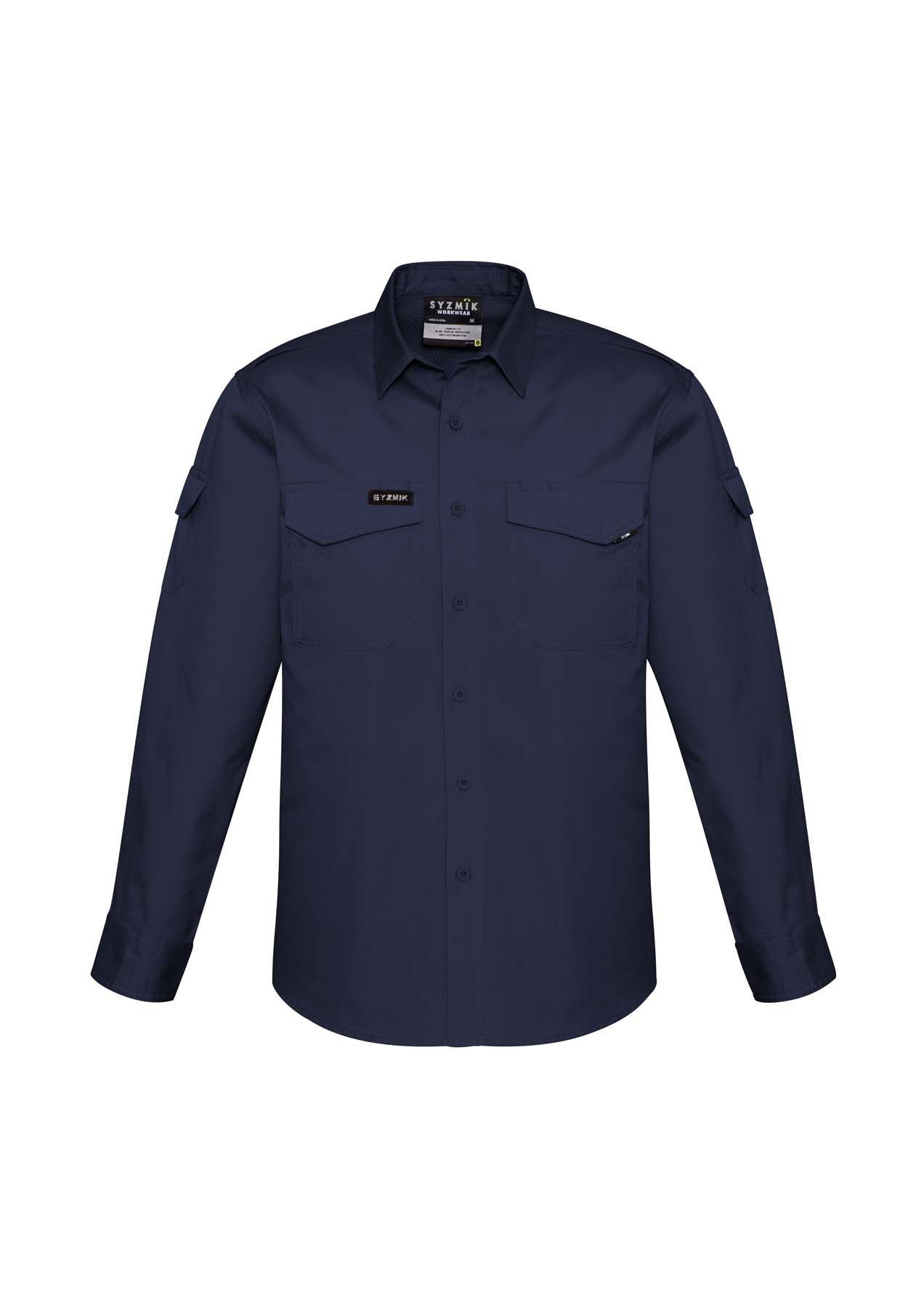 Syzmik Men's Rugged Cooling Long Sleeve Work Shirt ZW400 (145 gsm Cotton Ripstop) (Navy)
