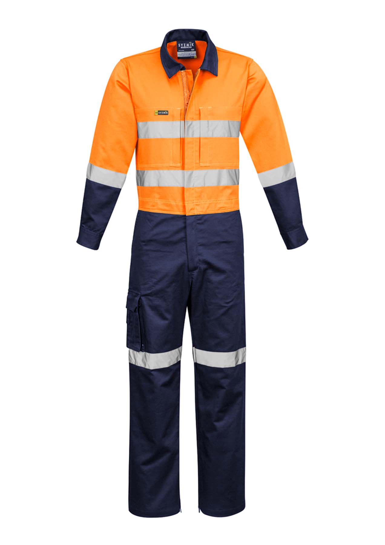Syzmik Men's Rugged Cooling Reflective Taped Hi Vis Overalls ZC804 (240 gsm Cotton Ripstop) (Orange/Navy)