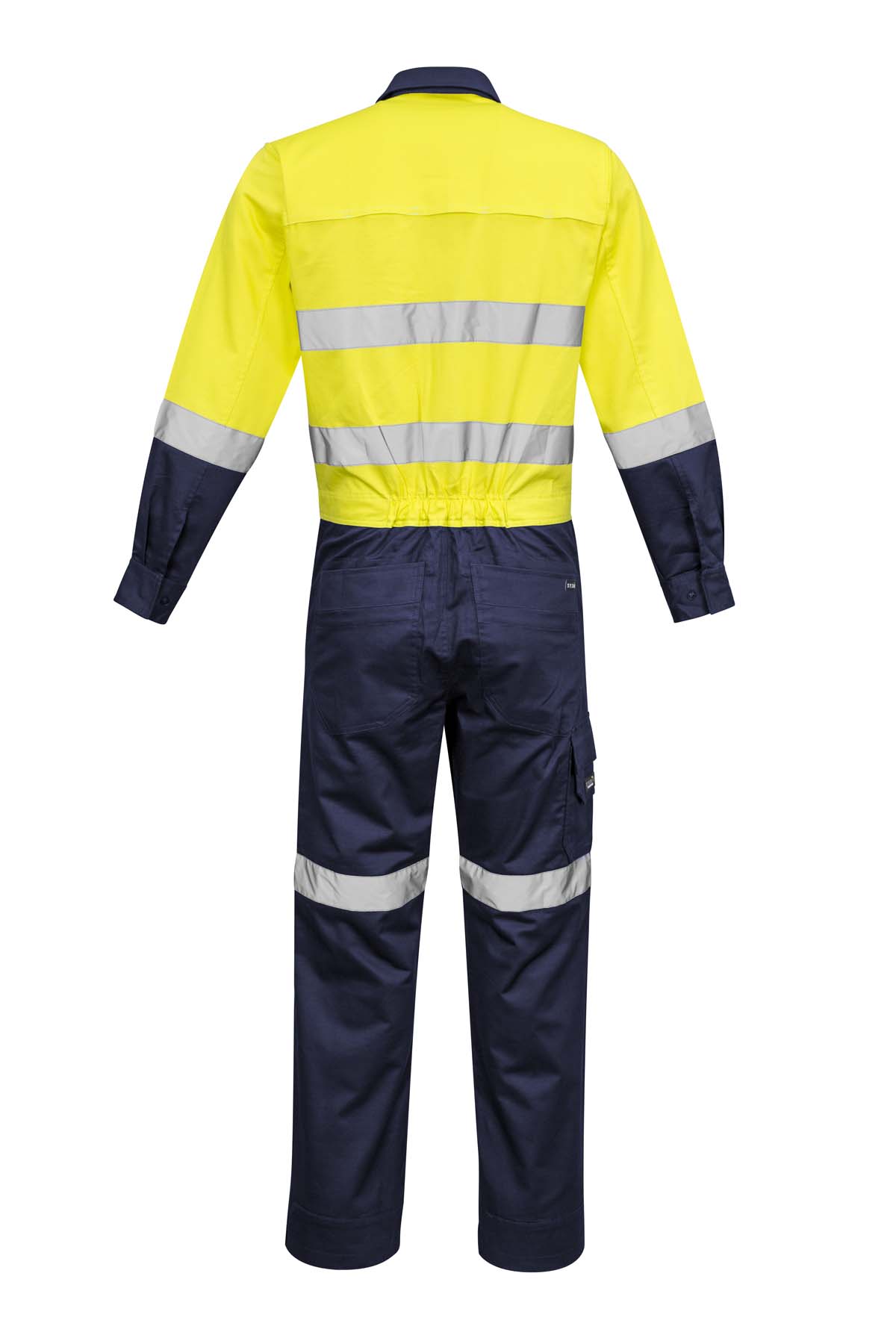 Syzmik Men's Rugged Cooling Reflective Taped Hi Vis Overalls ZC804 (240 gsm Cotton Ripstop) (Yellow/Navy)