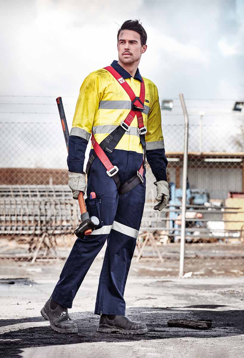 Syzmik Men's Rugged Cooling Reflective Taped Hi Vis Overalls ZC804 (240 gsm Cotton Ripstop) (Yellow/Navy)