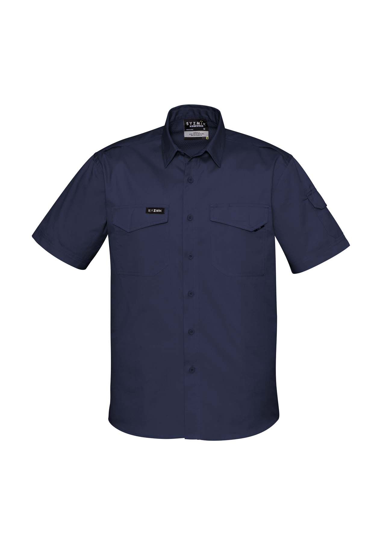 Syzmik Men's Rugged Cooling Short Sleeve Work Shirt ZW405 (145 gsm Cotton Ripstop) (Navy)