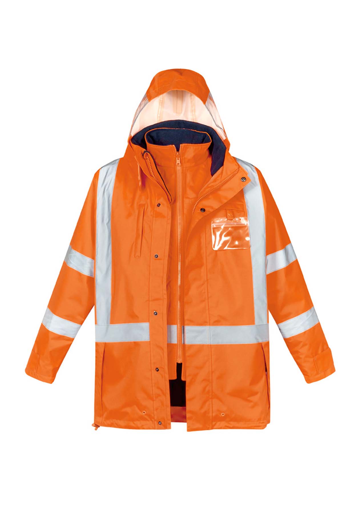 Syzmik Men's X Back Reflective Taped Hi Vis Waterproof Jacket ZJ616 (Orange/Navy)