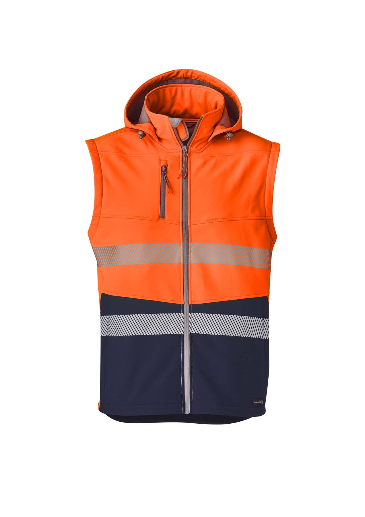 Syzmik Streetworx Unisex 2 in 1 Stretch Reflective Taped Hi Vis Softshell Jacket ZJ453 (Orange/Navy)