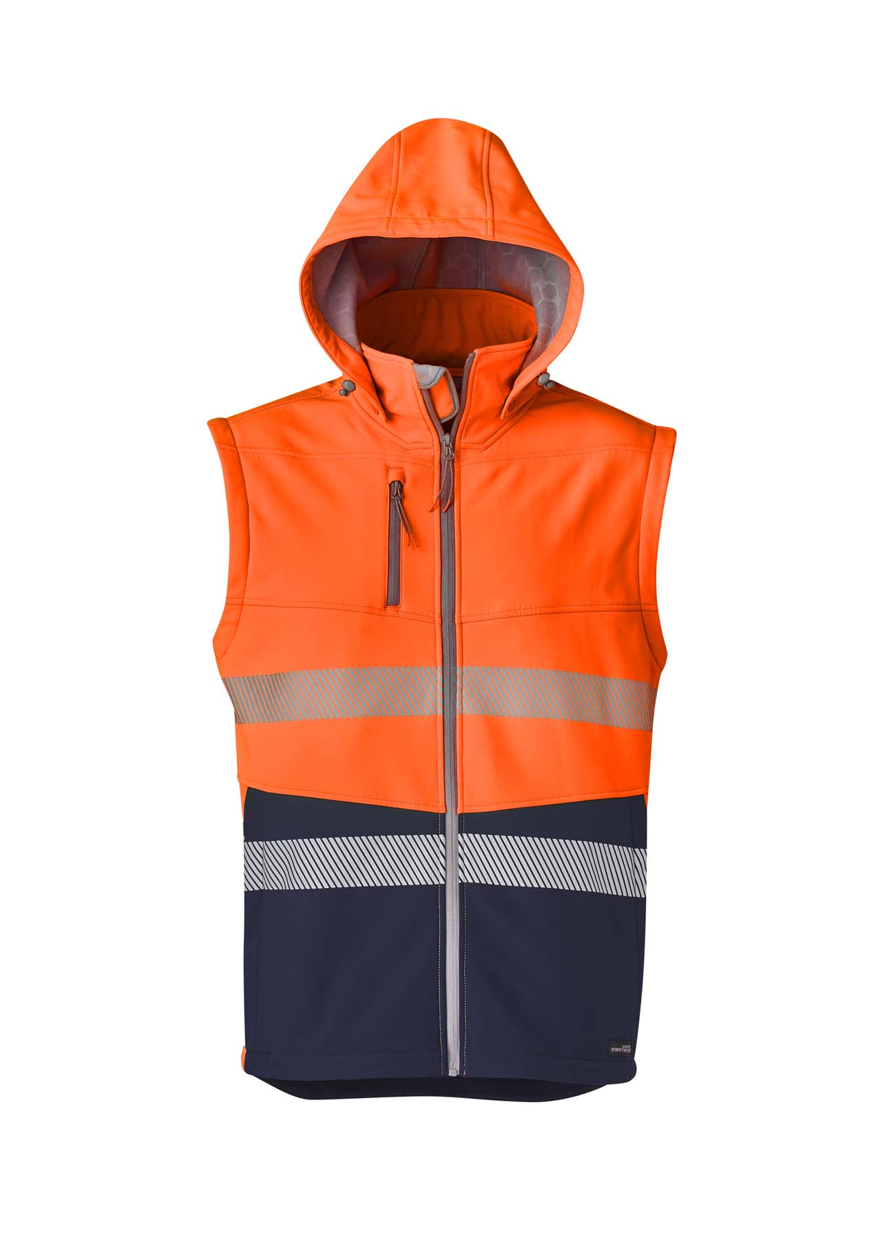 Syzmik Streetworx Unisex 2 in 1 Stretch Reflective Taped Hi Vis Softshell Jacket ZJ453 (Orange/Navy)
