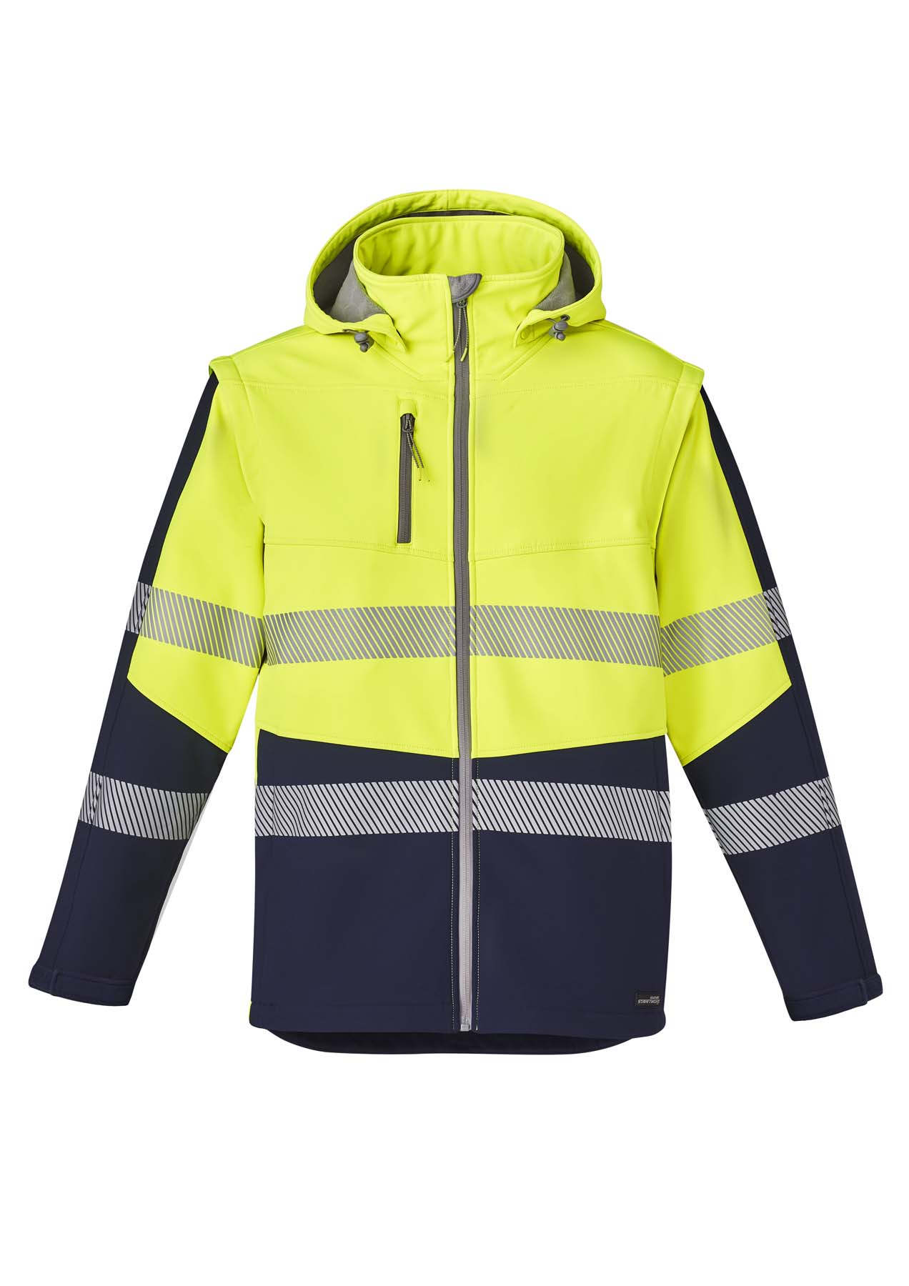 Syzmik Streetworx Unisex 2 in 1 Stretch Reflective Taped Hi Vis Softshell Jacket ZJ453 (Yellow/Navy)