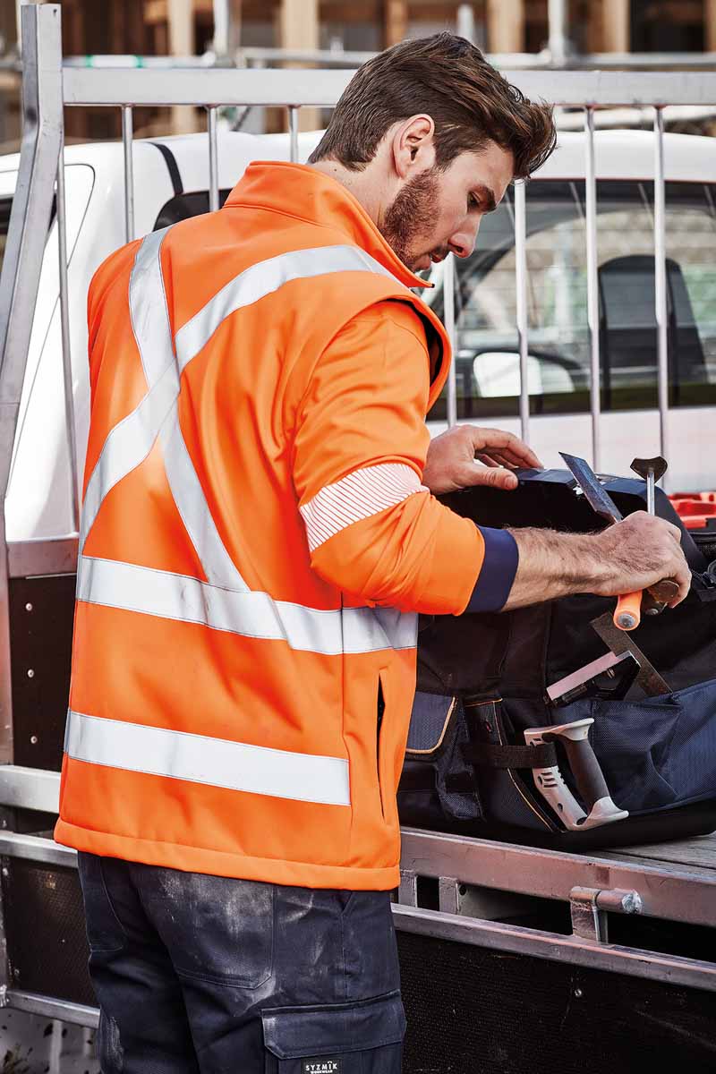 Syzmik Unisex 2 in 1 X Back Reflective Taped Hi Vis Softshell Jacket ZJ680 (Orange)