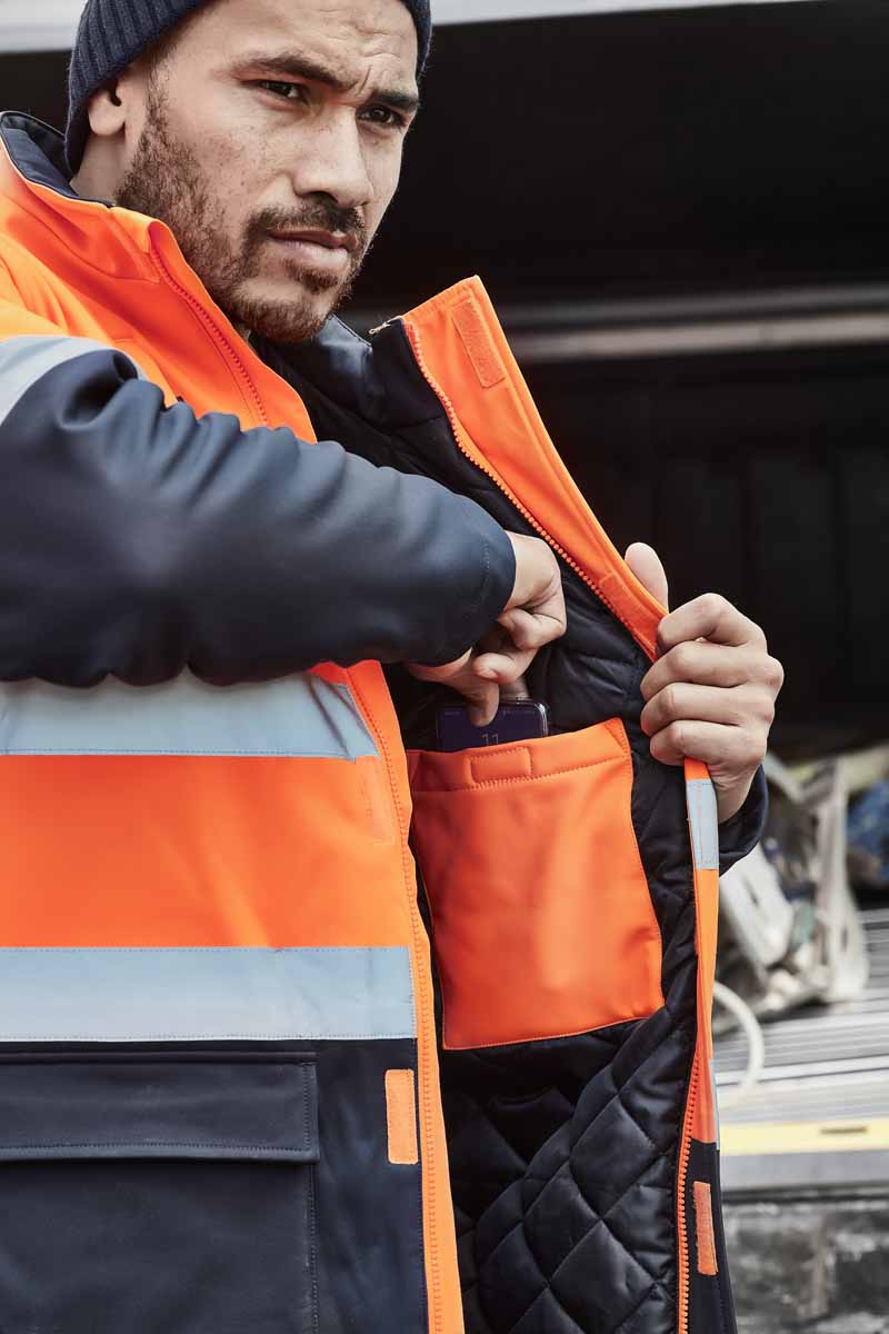 Syzmik Unisex Antarctic Reflective Taped Hi Vis Softshell Jacket ZJ553 (Orange/Navy)