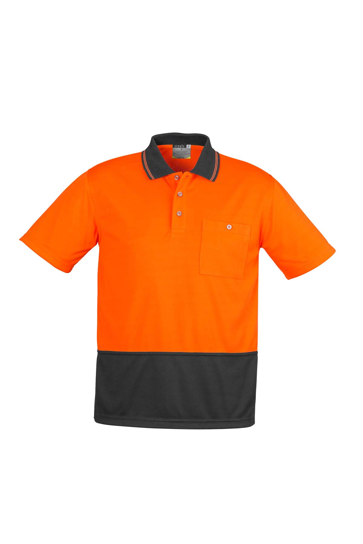 Syzmik Unisex Basic Hi Vis Polo Shirt ZH231 (175 gsm Polyester) (Orange/Charcoal)