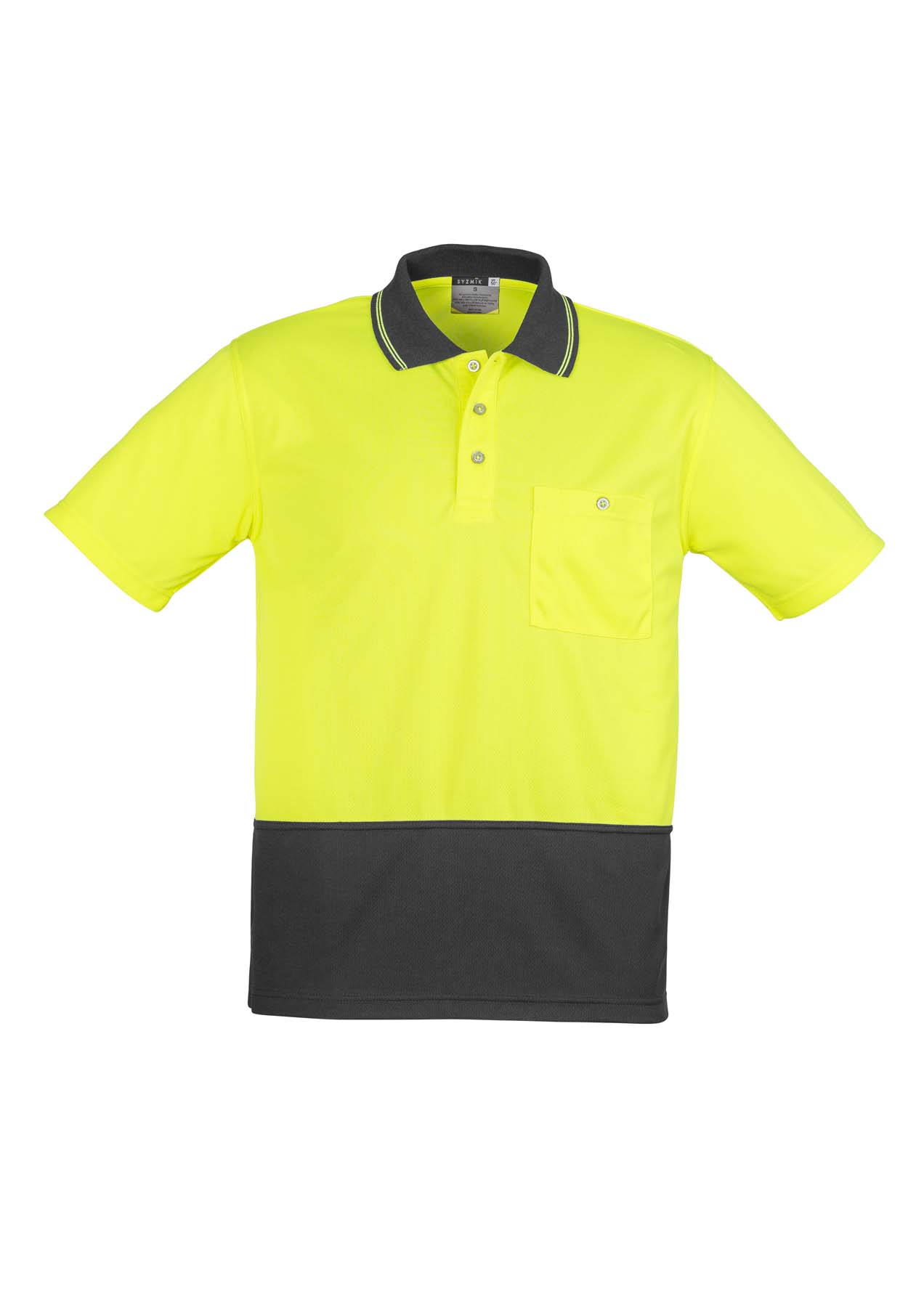 Syzmik Unisex Basic Hi Vis Polo Shirt ZH231 (175 gsm Polyester) (Yellow/Charcoal)