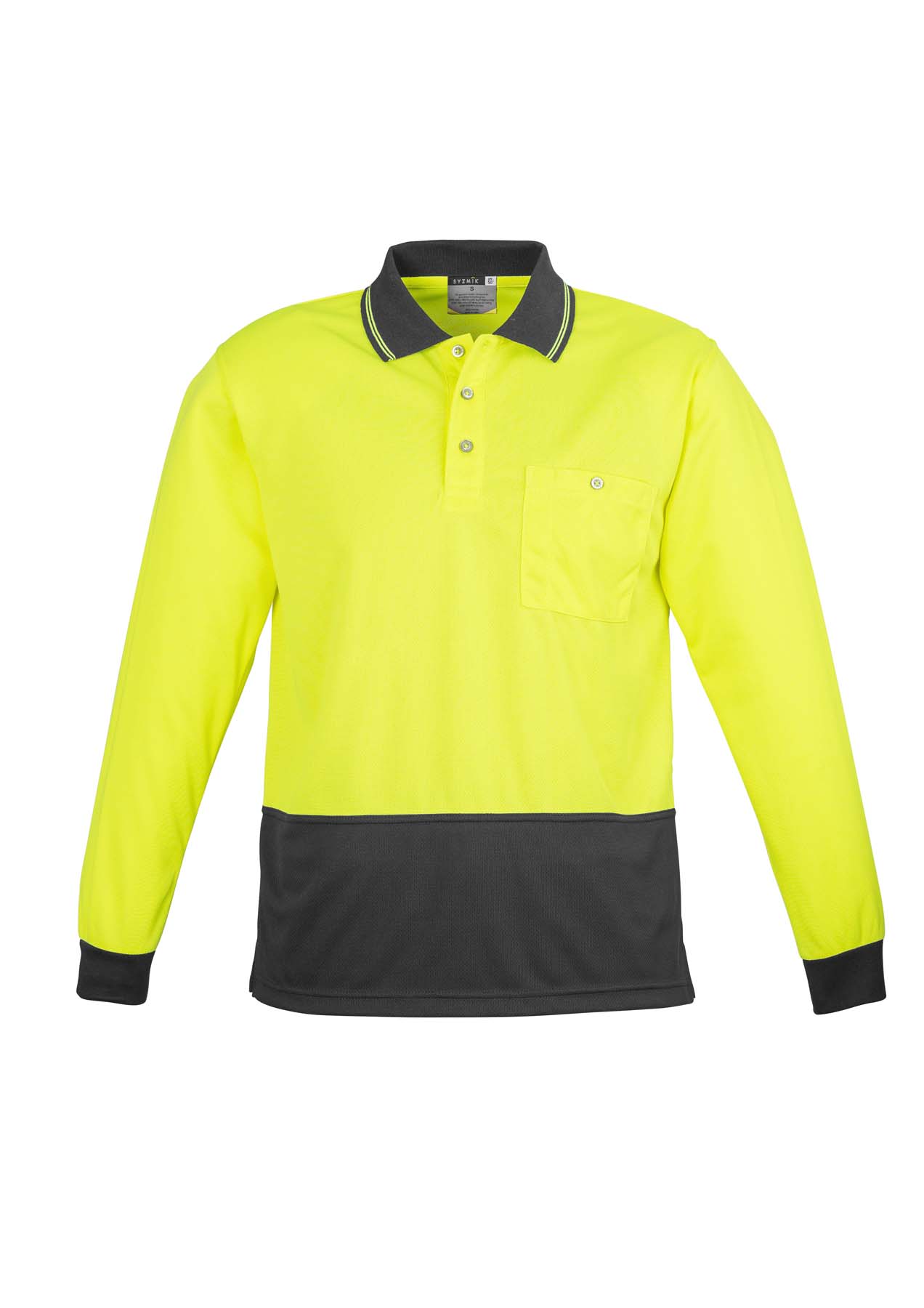 Syzmik Unisex Basic Long Sleeve Hi Vis Polo Shirt ZH232 (175 gsm Polyester) (Yellow/Charcoal)