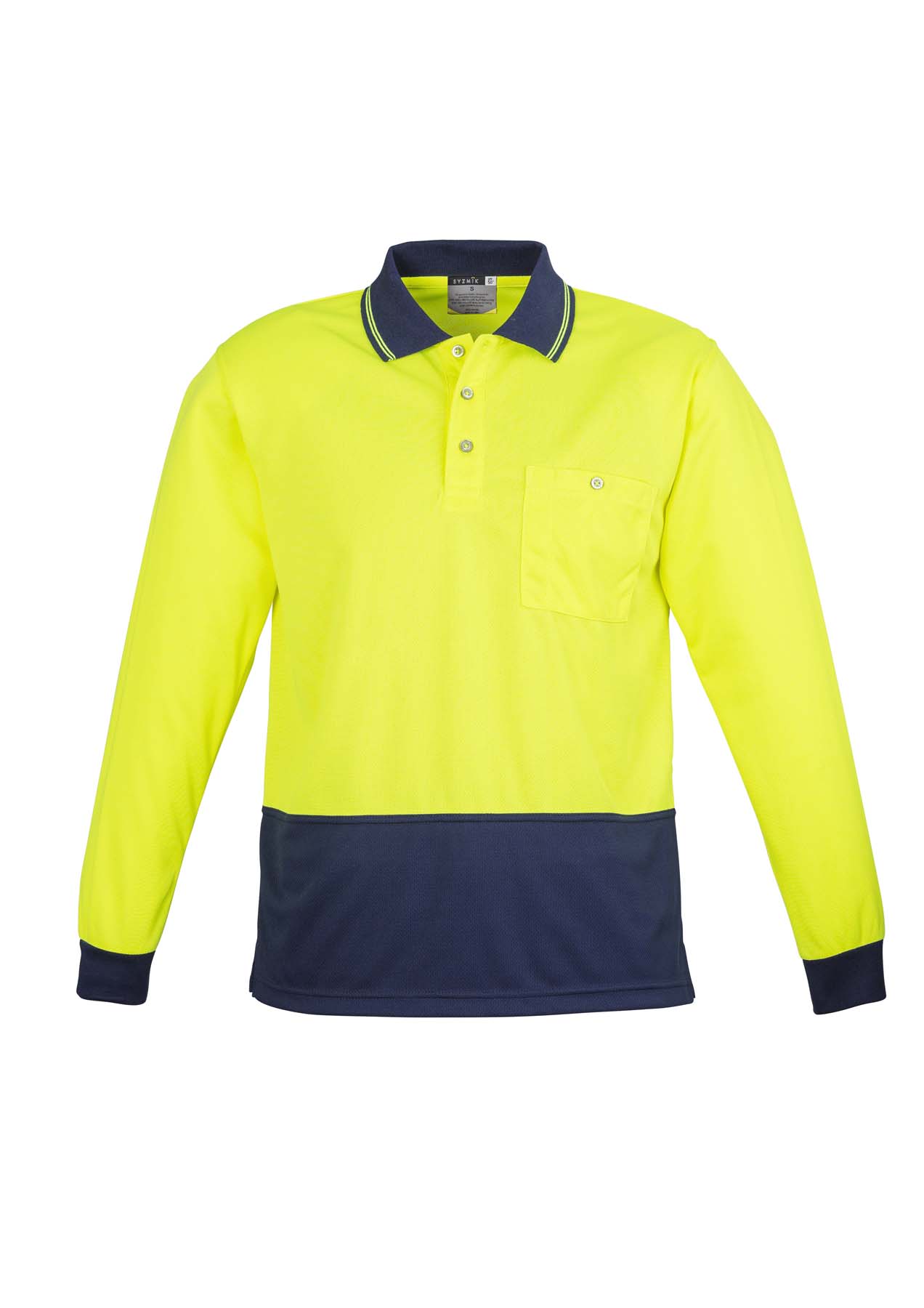 Syzmik Unisex Basic Long Sleeve Hi Vis Polo Shirt ZH232 (175 gsm Polyester) (Yellow/Navy)