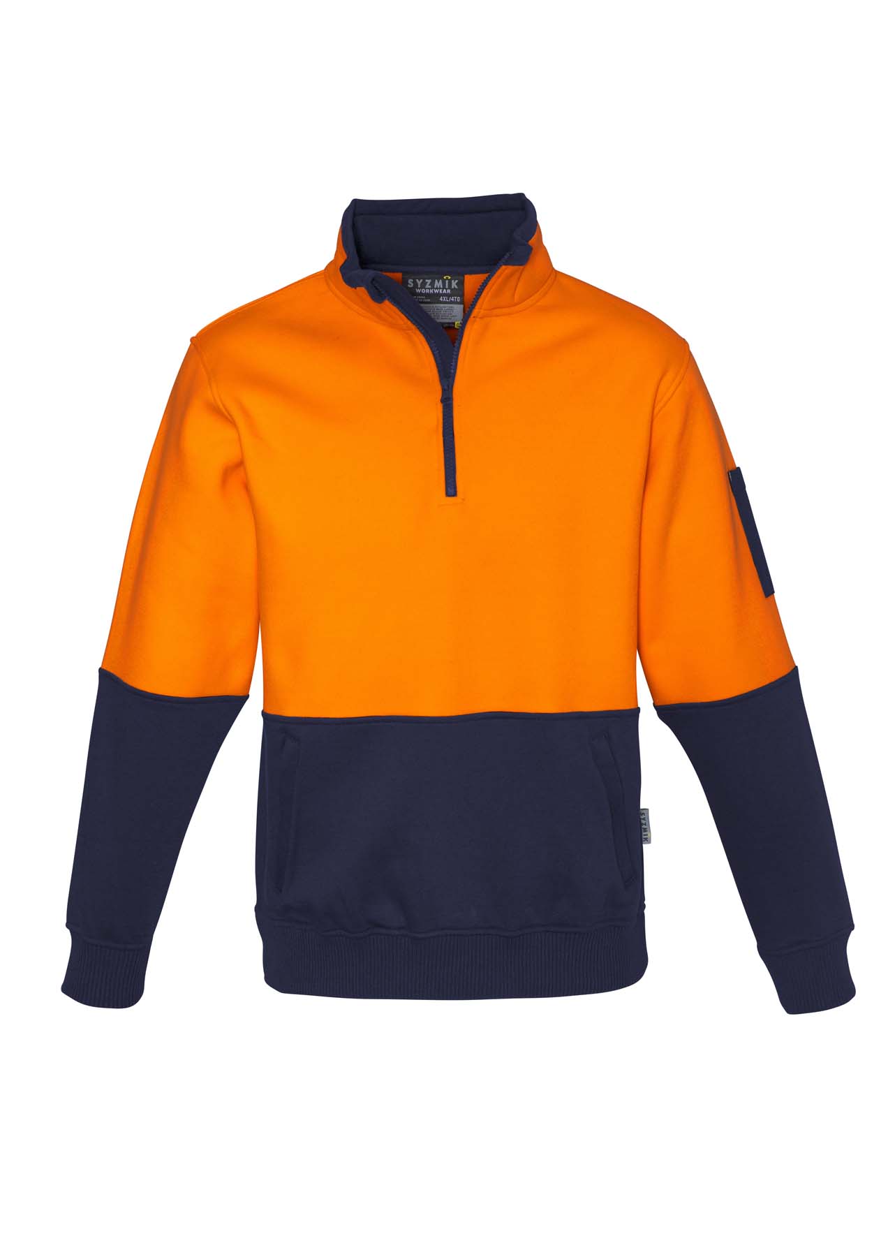 Syzmik Unisex Half Zip Hi Vis Jumper ZT476 (320 gsm Polyester) (Orange/Navy)