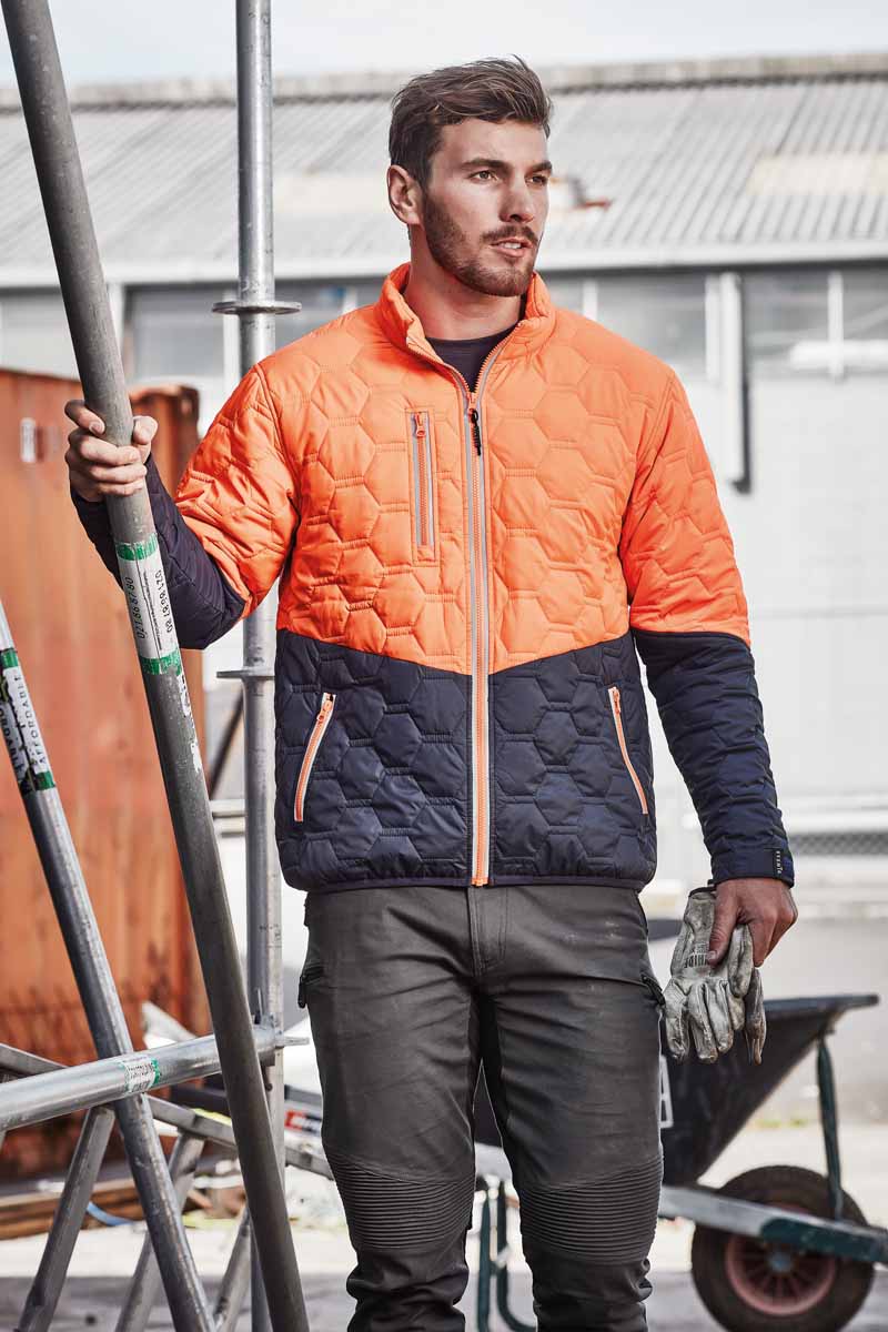 Syzmik Unisex Hexagonal Hi Vis Puffer Jacket ZJ420 (Yellow/Navy)