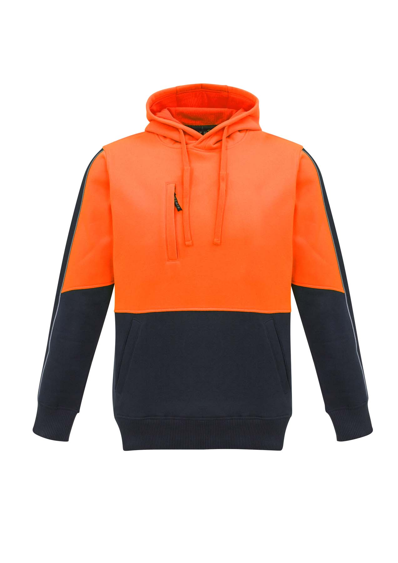 Syzmik Unisex Hi Vis Hoodie ZT484 (320 gsm Polyester Fleece) (Orange/Navy)
