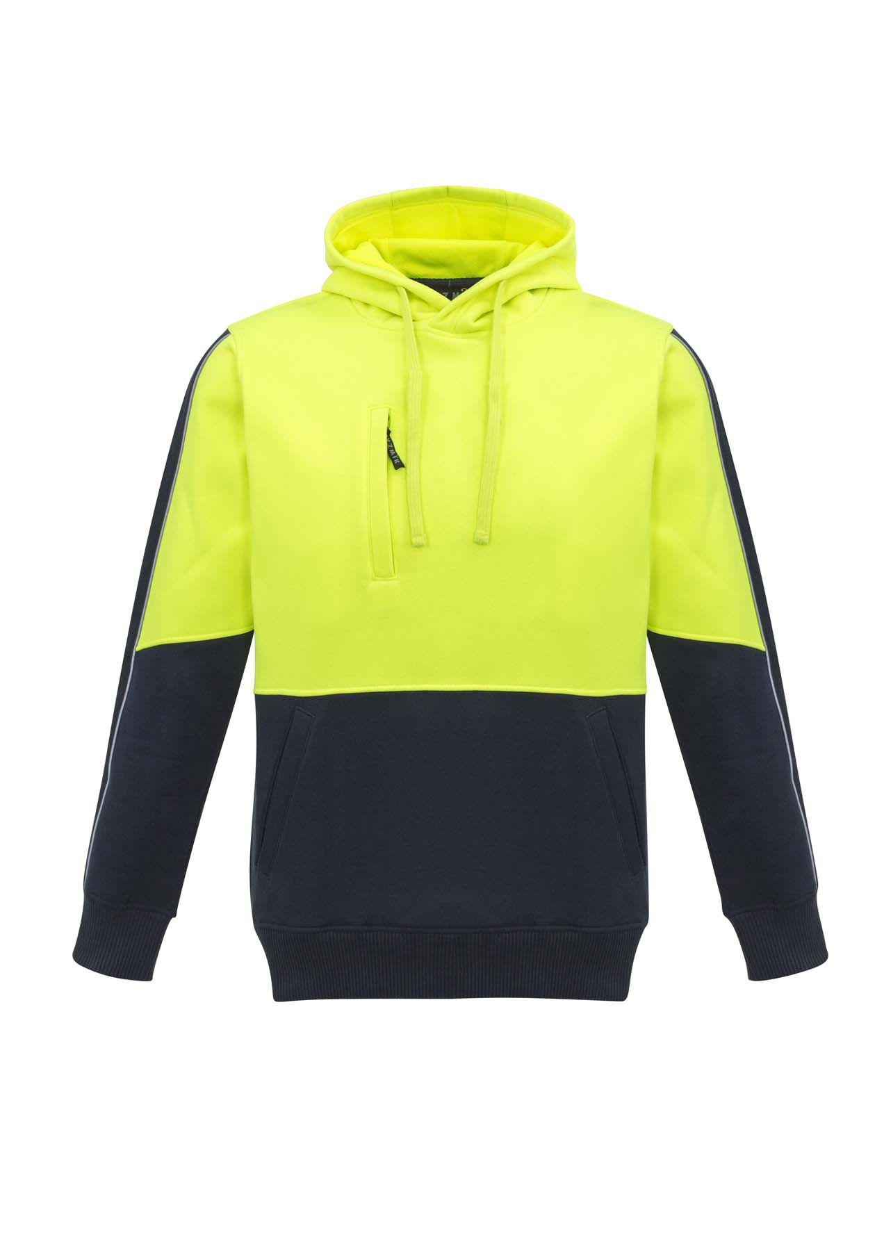 Syzmik Unisex Hi Vis Hoodie ZT484 (320 gsm Polyester Fleece) (Yellow/Navy)