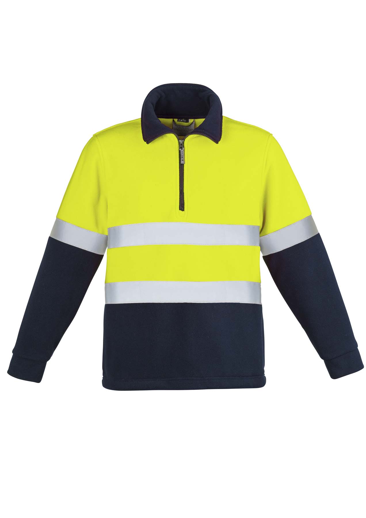 Syzmik Unisex Polar Fleece Reflective Taped Half Zip Hi Vis Jumper ZT461 (390 gsm Polyester Fleece) (Yellow/Navy)