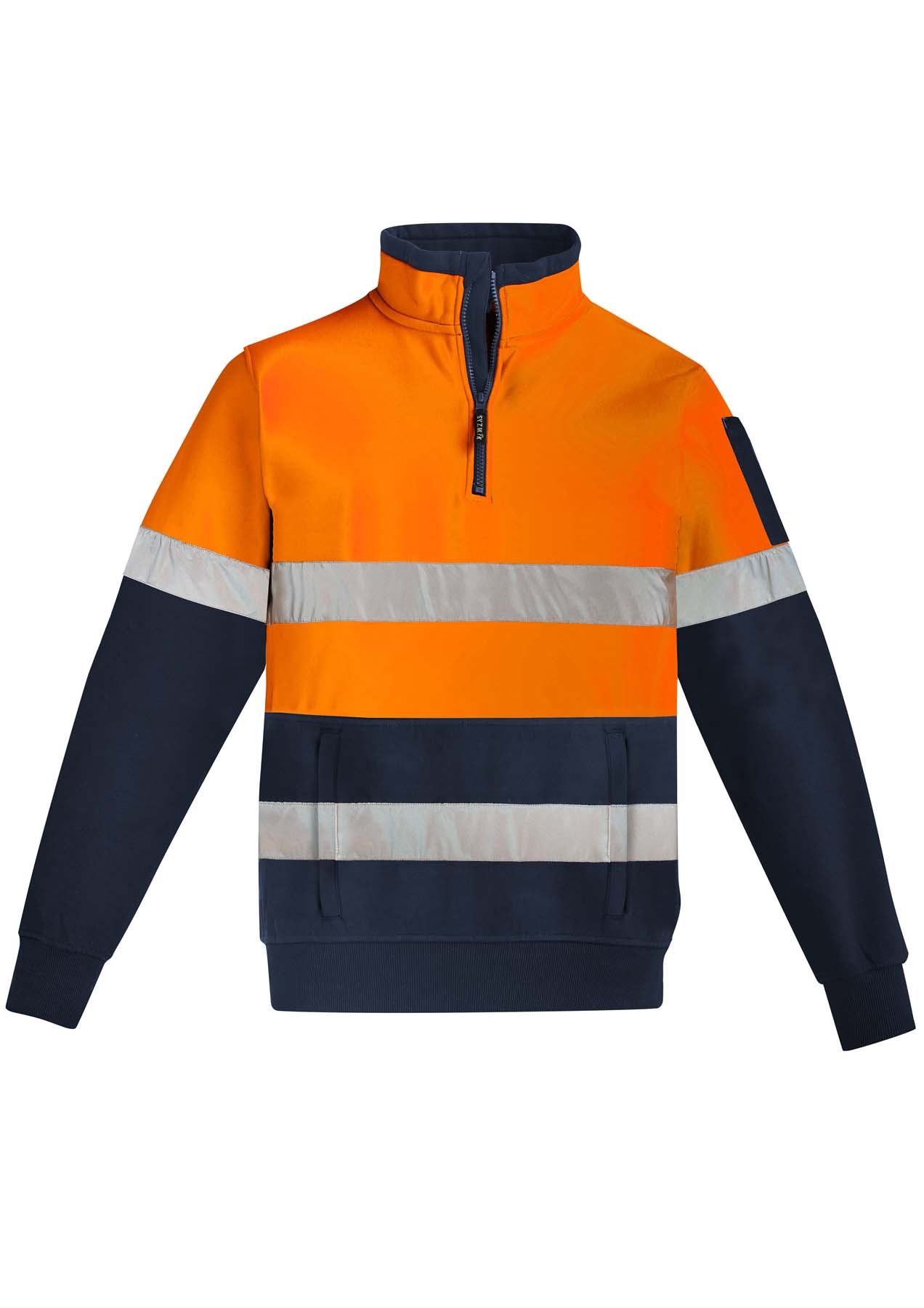 Syzmik Unisex Reflective Taped Half Zip Hi Vis Jumper ZT567 (320 gsm Polyester) (Orange/Navy)