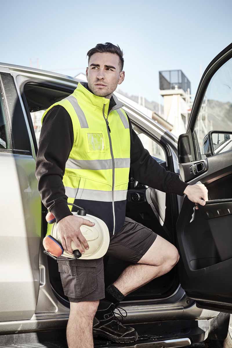 Syzmik Unisex Reflective Taped Hi Vis Softshell Vest ZV426 (Orange/Navy)