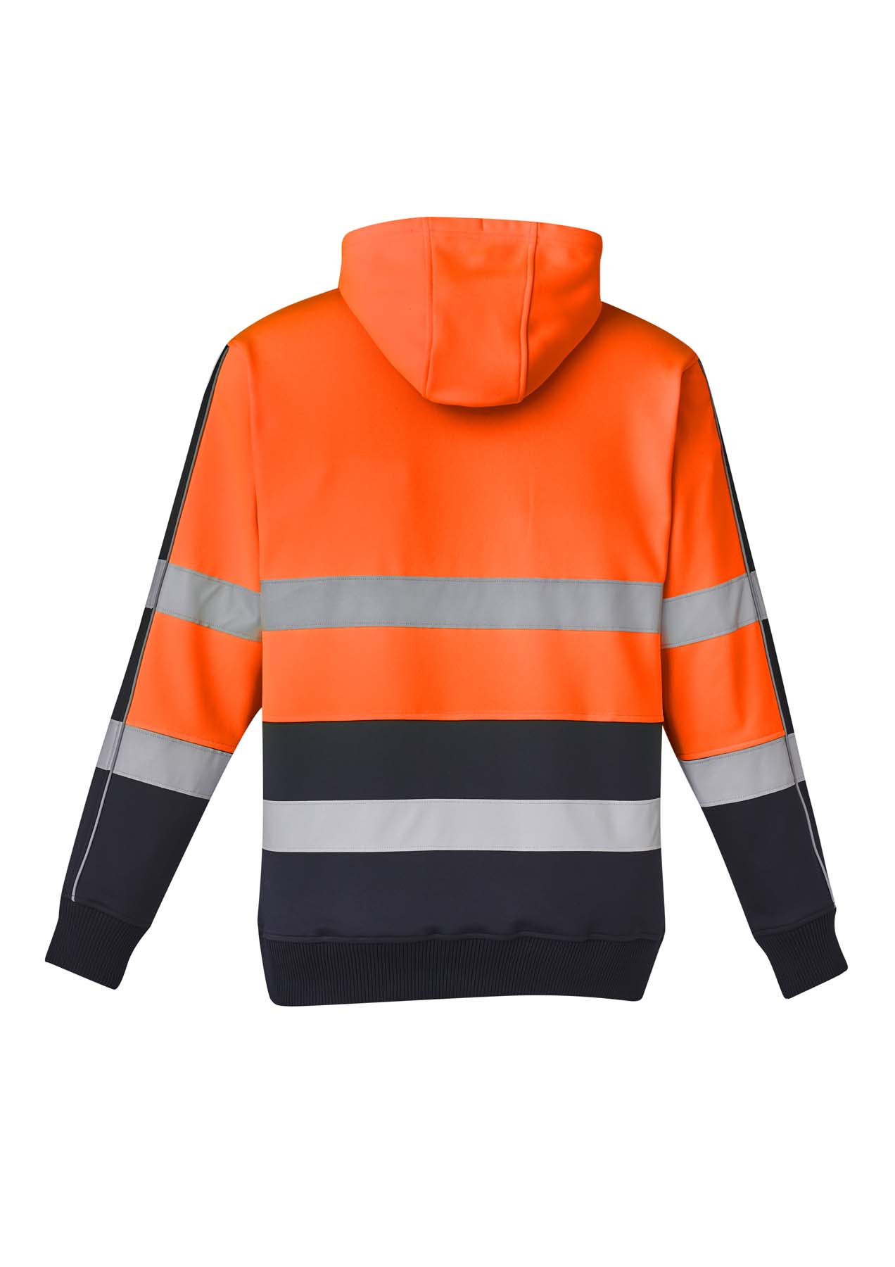 Syzmik Unisex Stretch Reflective Taped Hi Vis Hoodie ZT483 (320 gsm Polyester) (Orange/Navy)
