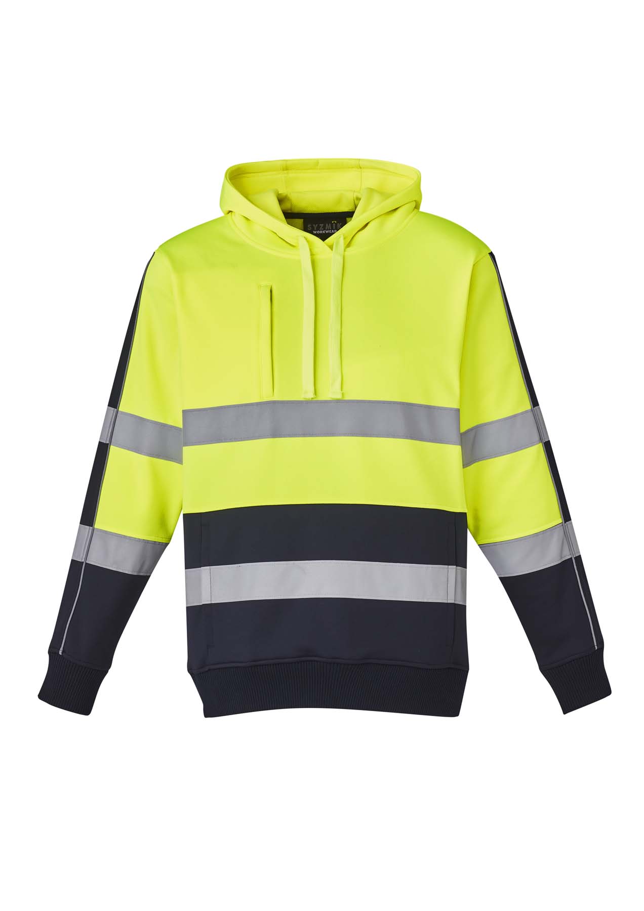 Syzmik Unisex Stretch Reflective Taped Hi Vis Hoodie ZT483 (320 gsm Polyester) (Yellow/Navy)