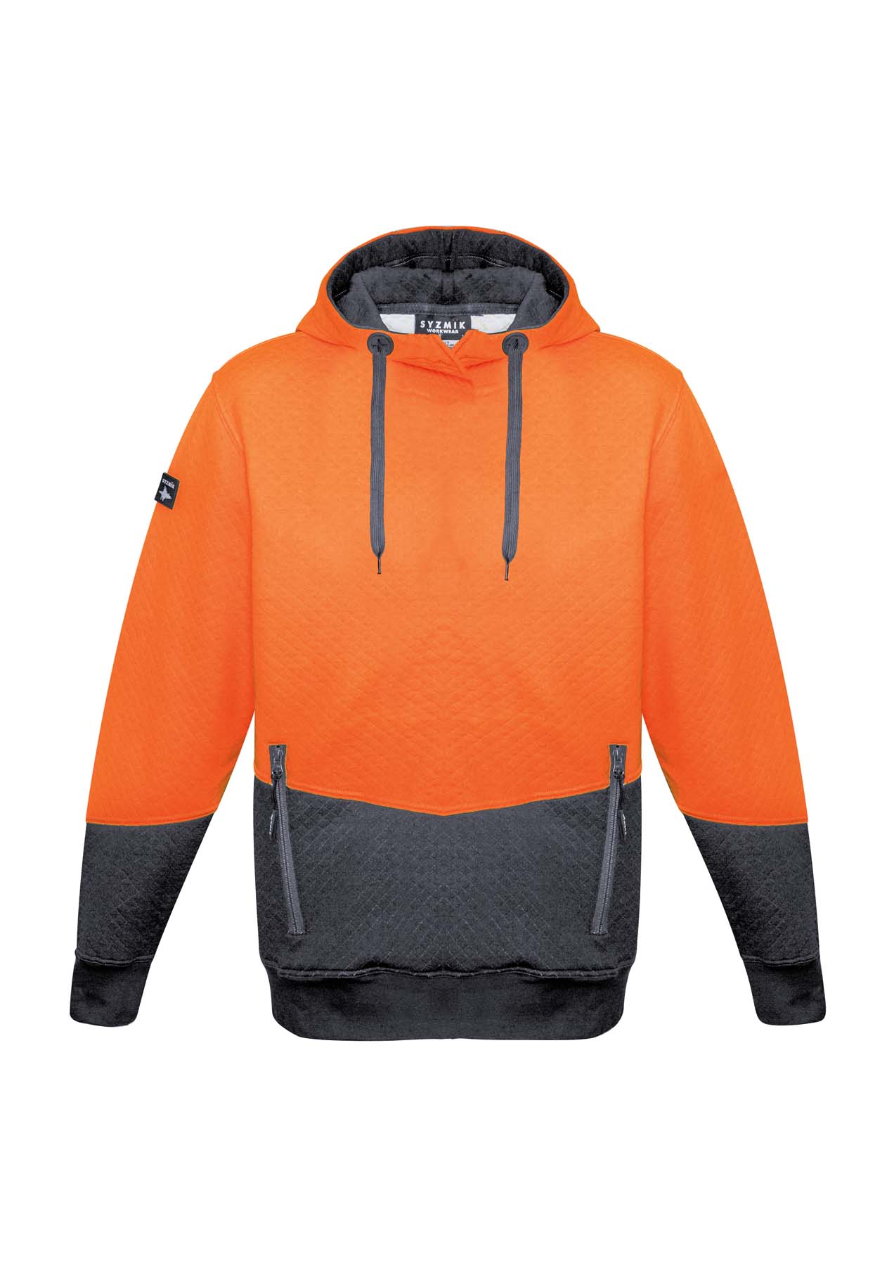 Syzmik Unisex Textured Jacquard Hi Vis Hoodie ZT477 (300 gsm Cotton / Polyester) (Orange/Charcoal)