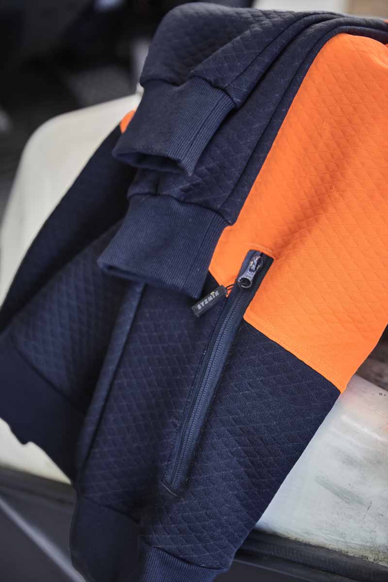 Syzmik Unisex Textured Jacquard Hi Vis Hoodie ZT477 (300 gsm Cotton / Polyester) (Orange/Charcoal)