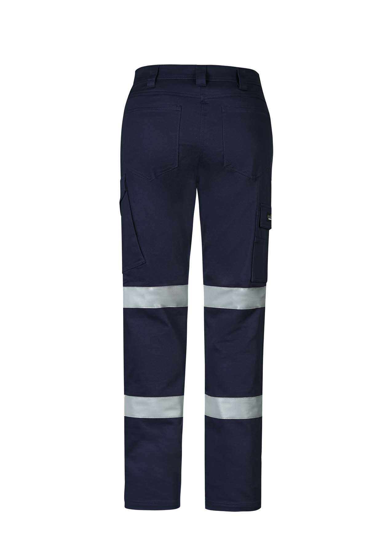 Syzmik Women's Essential Stretch Reflective BioMotion Taped Cargo Hi Vis Pants ZP733 (280 gsm Cotton) (Navy)