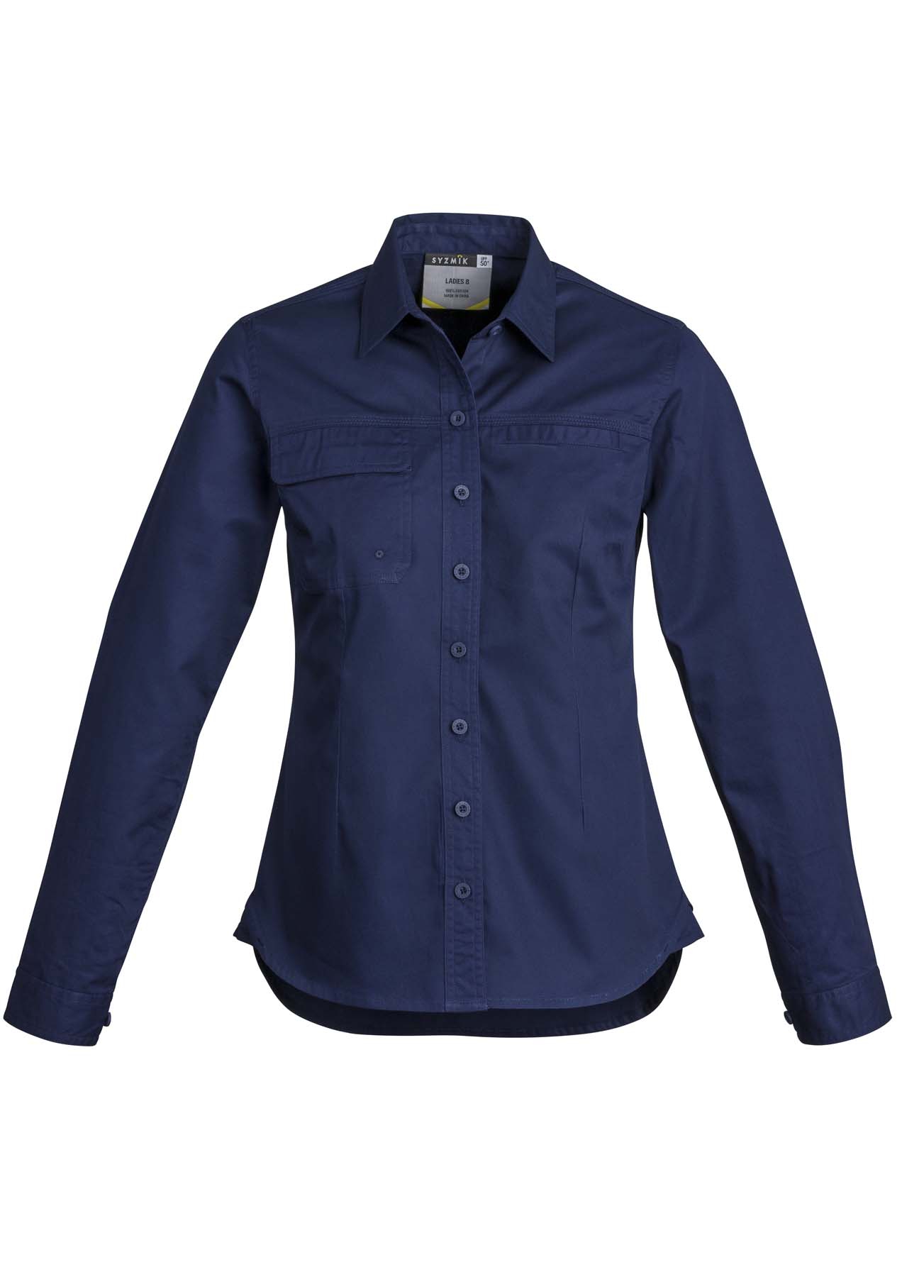 Syzmik Women's Lightweight Tradie Long Sleeve Work Shirt ZWL121 (145 gsm Cotton Twill) (Blue)
