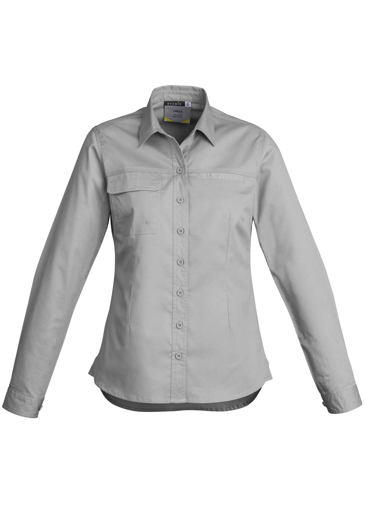 Syzmik Women's Lightweight Tradie Long Sleeve Work Shirt ZWL121 (145 gsm Cotton Twill) (Grey)
